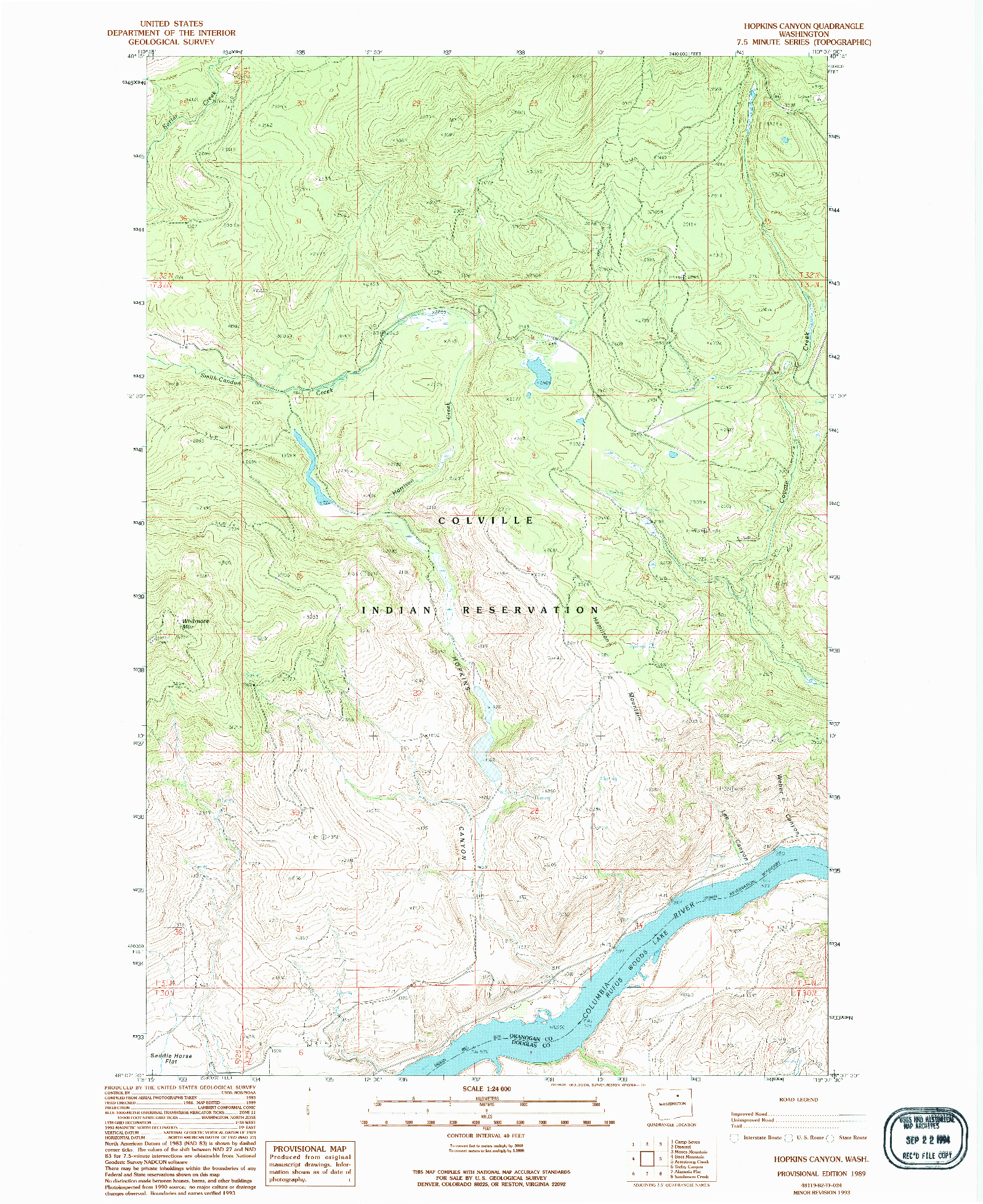 USGS 1:24000-SCALE QUADRANGLE FOR HOPKINS CANYON, WA 1989