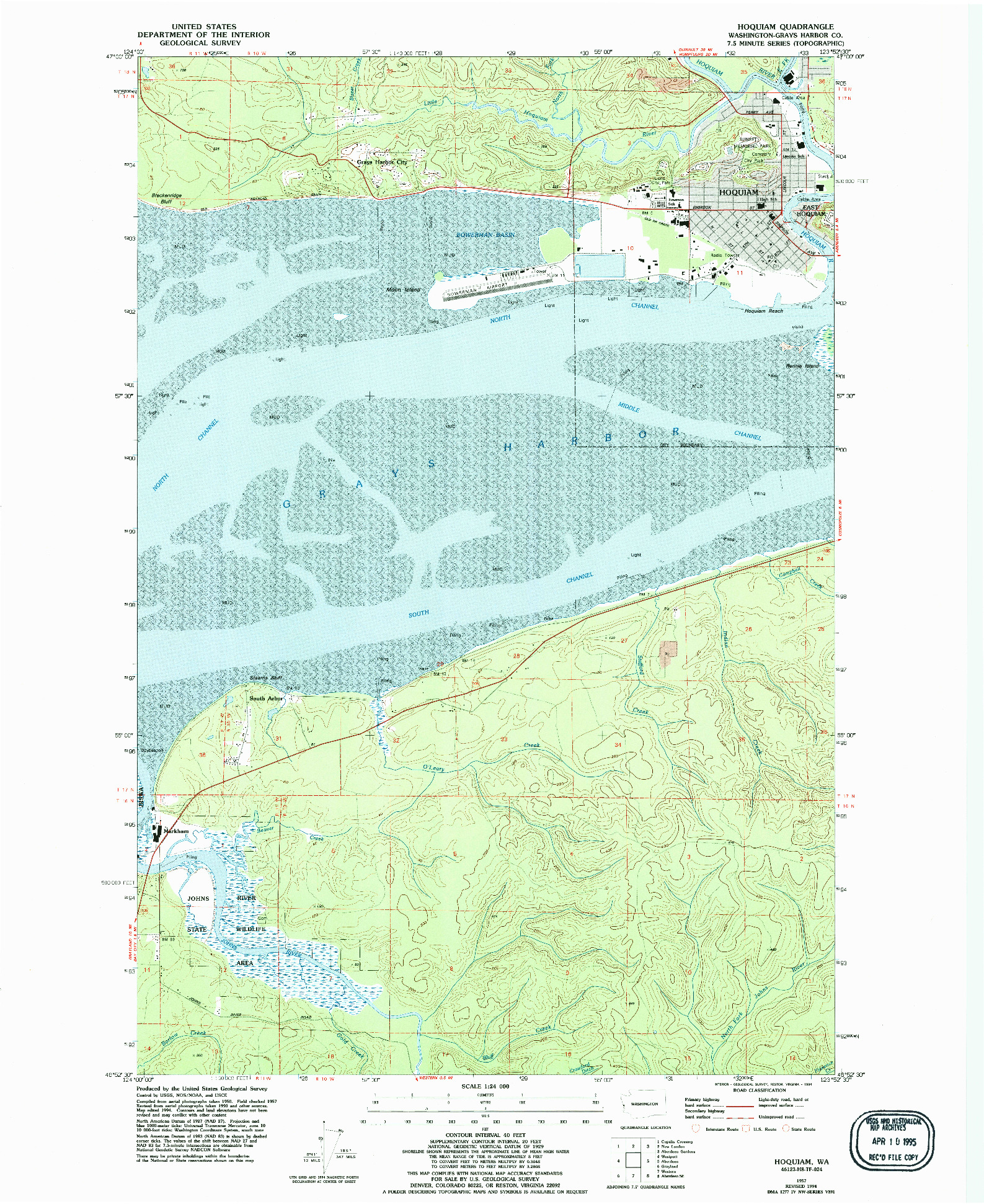 USGS 1:24000-SCALE QUADRANGLE FOR HOQUIAM, WA 1957