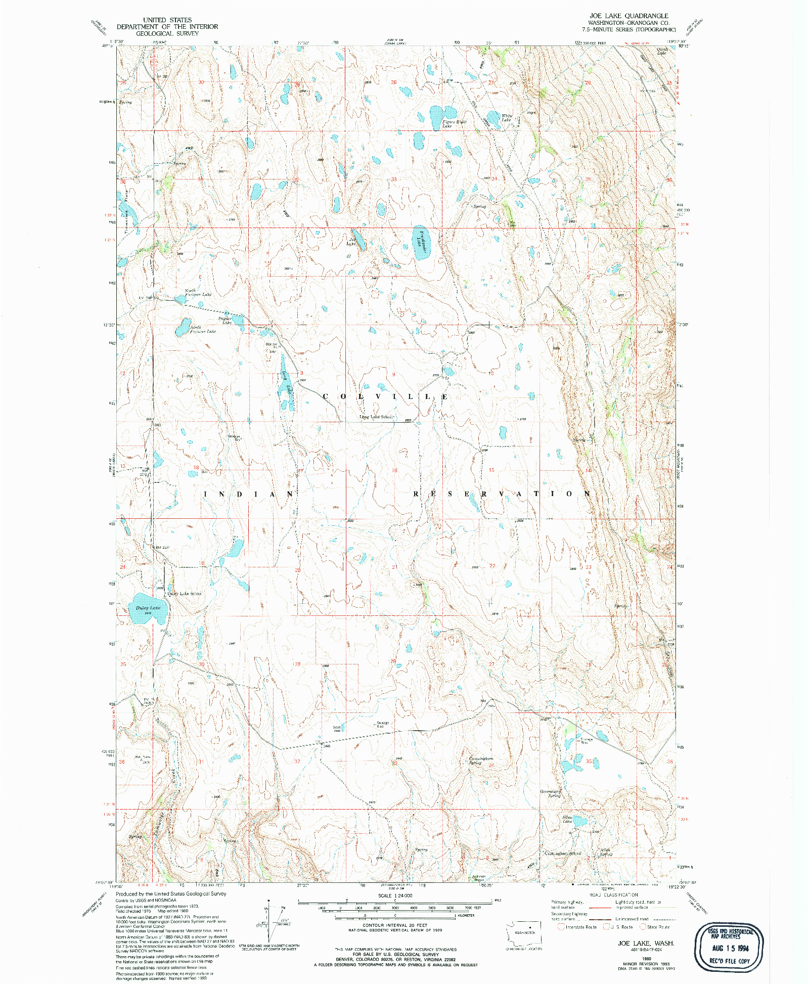 USGS 1:24000-SCALE QUADRANGLE FOR JOE LAKE, WA 1980