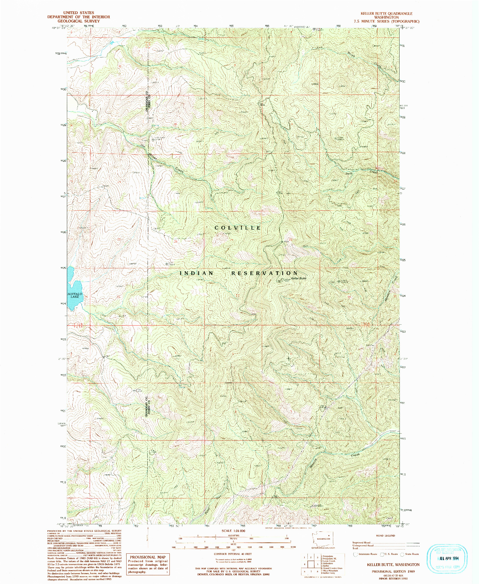 USGS 1:24000-SCALE QUADRANGLE FOR KELLER BUTTE, WA 1989