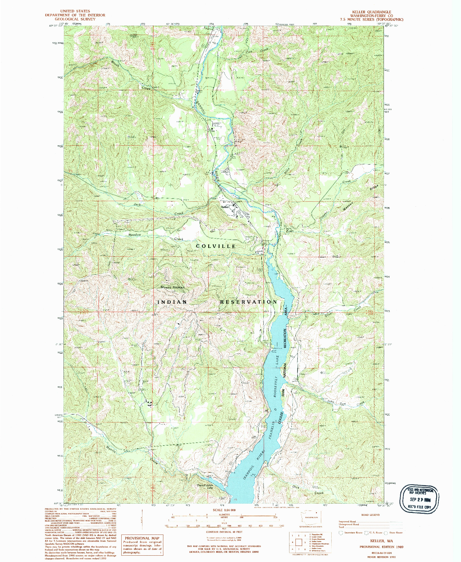 USGS 1:24000-SCALE QUADRANGLE FOR KELLER, WA 1989