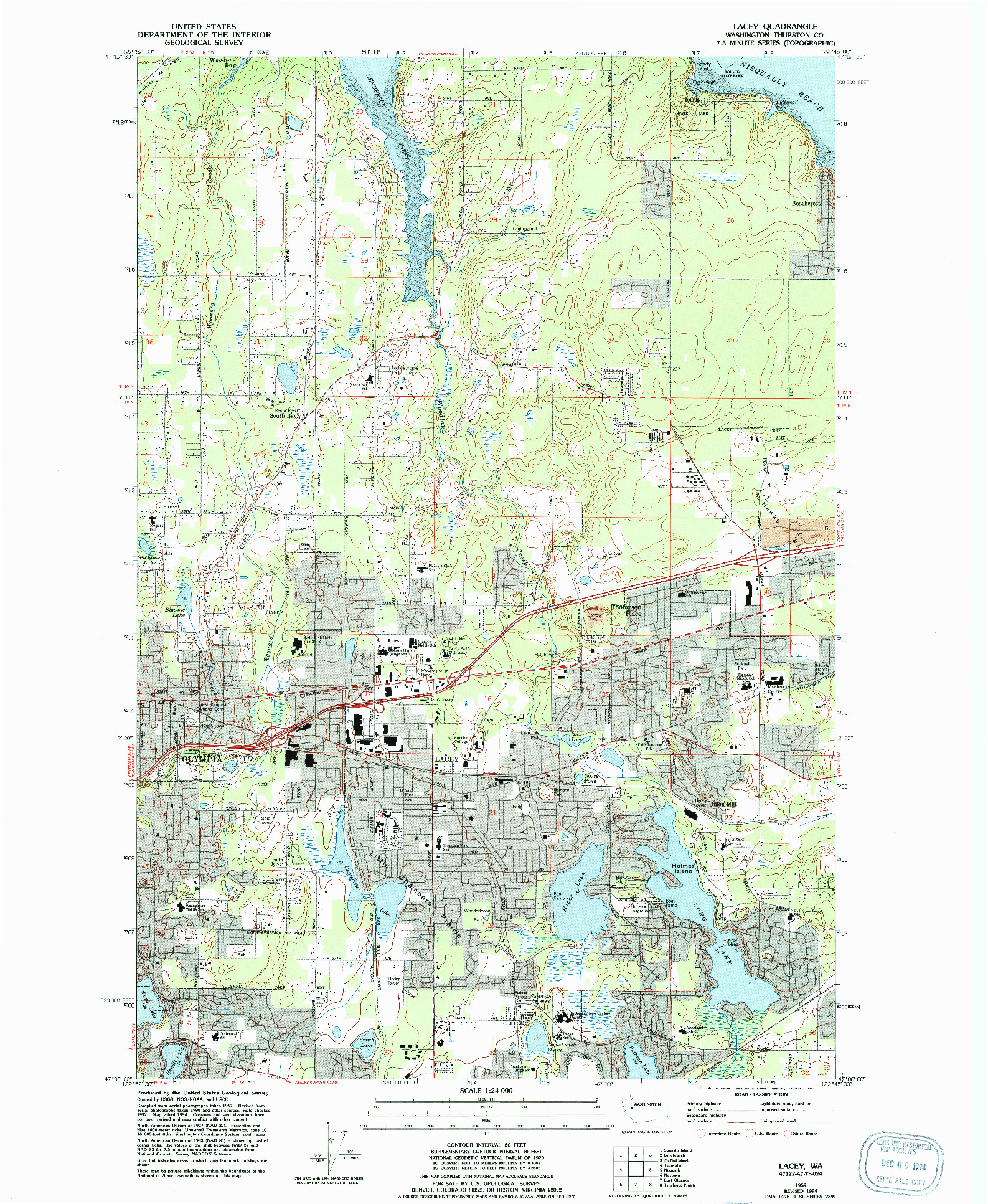 USGS 1:24000-SCALE QUADRANGLE FOR LACEY, WA 1959