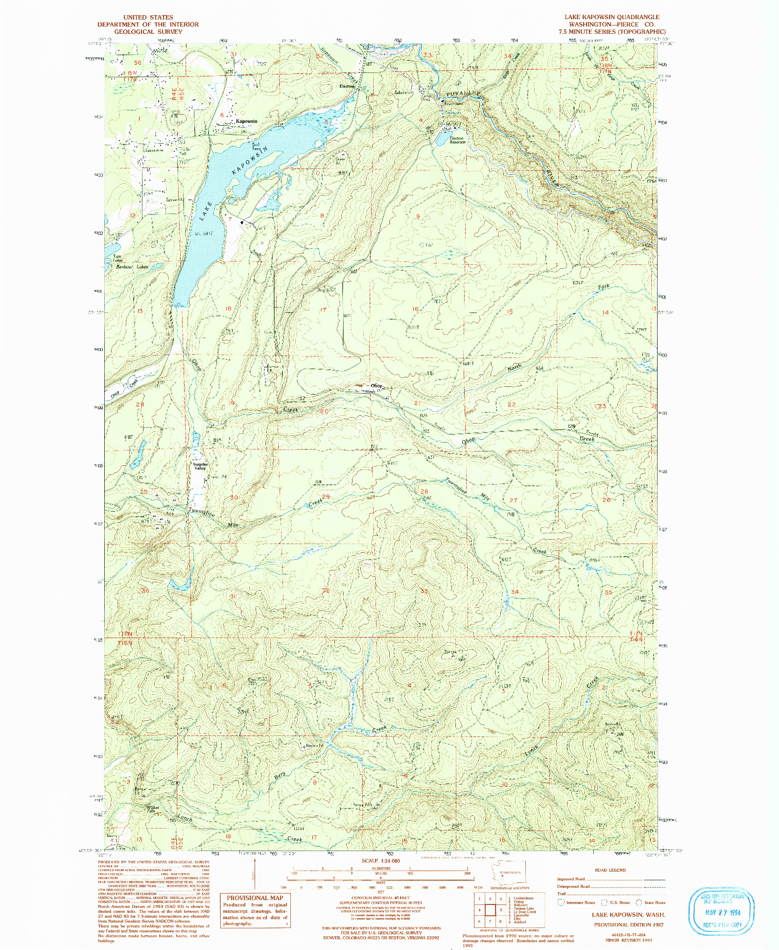 USGS 1:24000-SCALE QUADRANGLE FOR LAKE KAPOWSIN, WA 1987