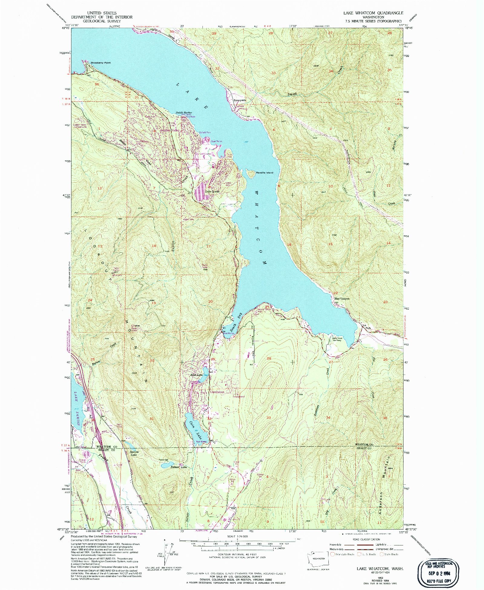 USGS 1:24000-SCALE QUADRANGLE FOR LAKE WHATCOM, WA 1952