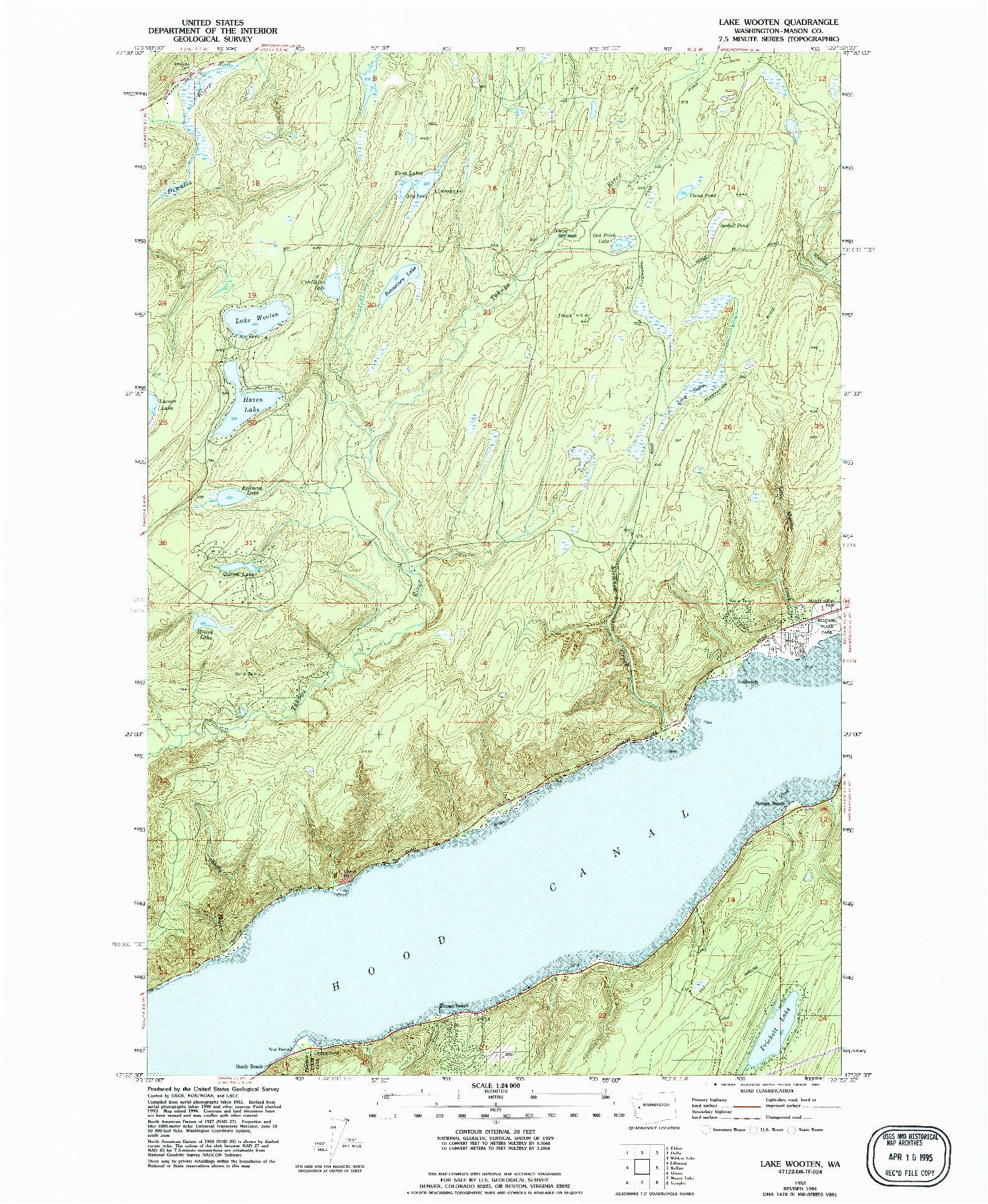 USGS 1:24000-SCALE QUADRANGLE FOR LAKE WOOTEN, WA 1953