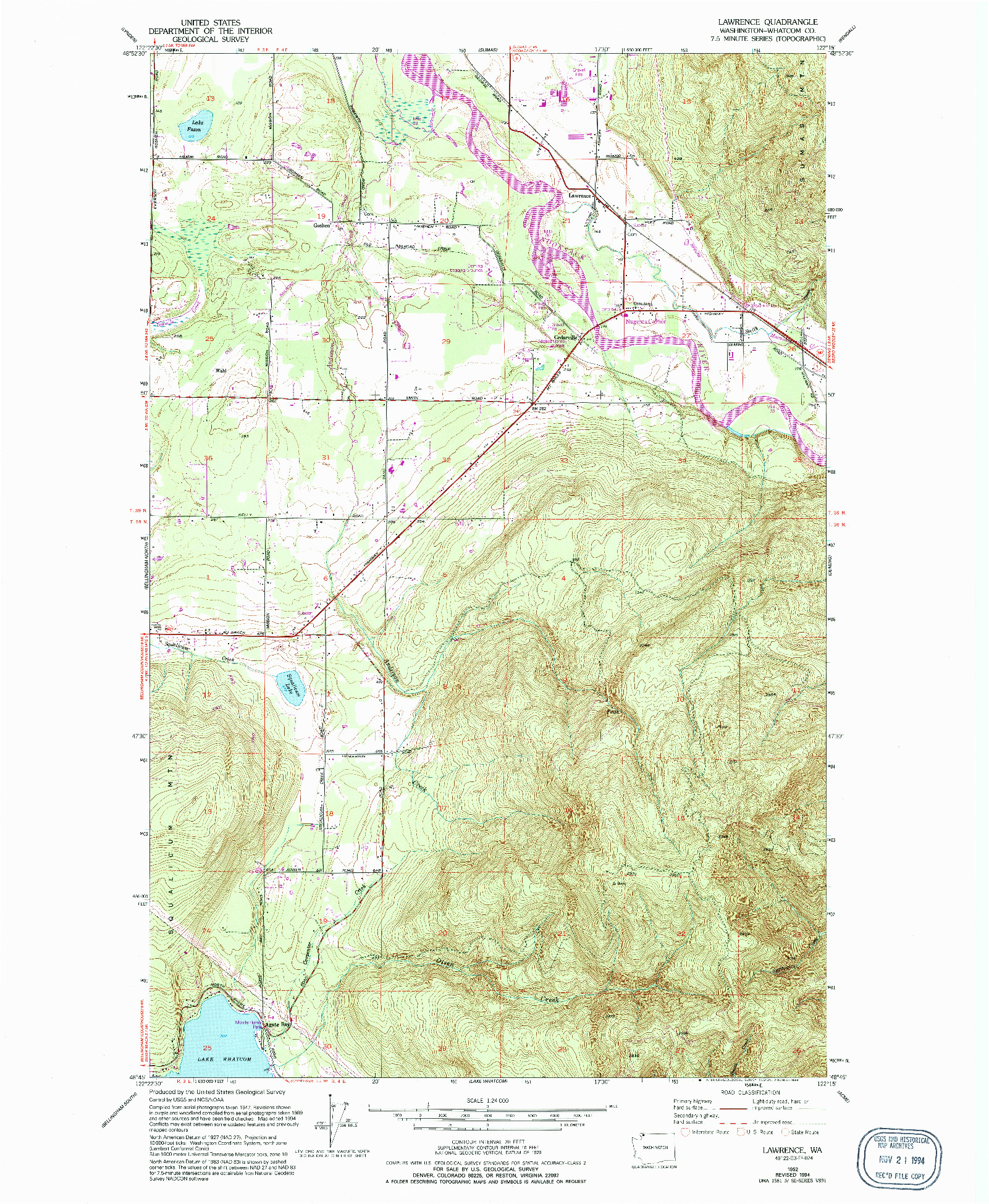 USGS 1:24000-SCALE QUADRANGLE FOR LAWRENCE, WA 1952