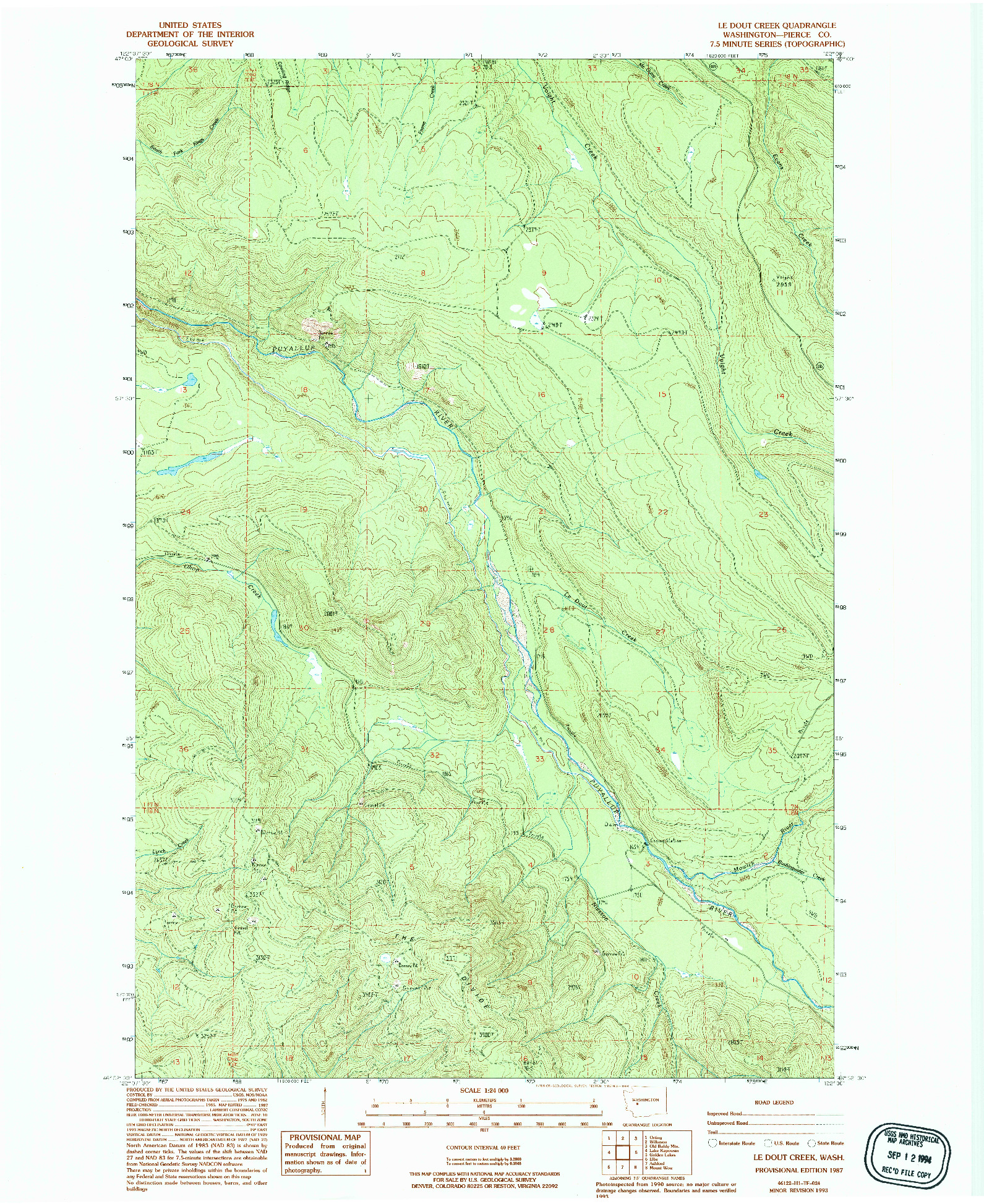 USGS 1:24000-SCALE QUADRANGLE FOR LE DOUT CREEK, WA 1987