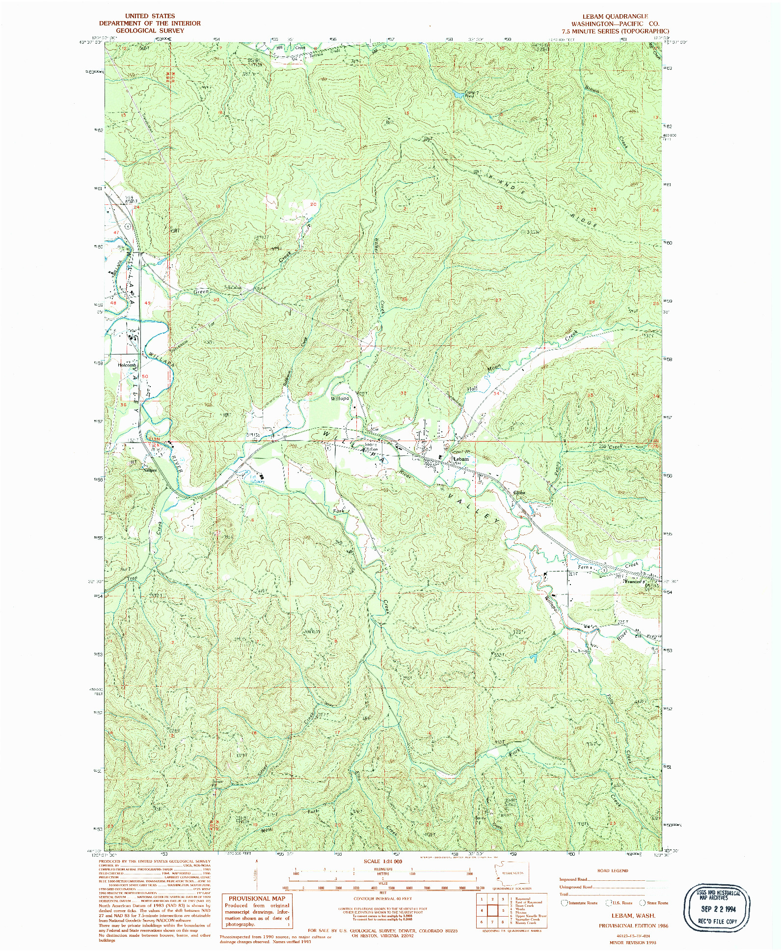 USGS 1:24000-SCALE QUADRANGLE FOR LEBAM, WA 1986