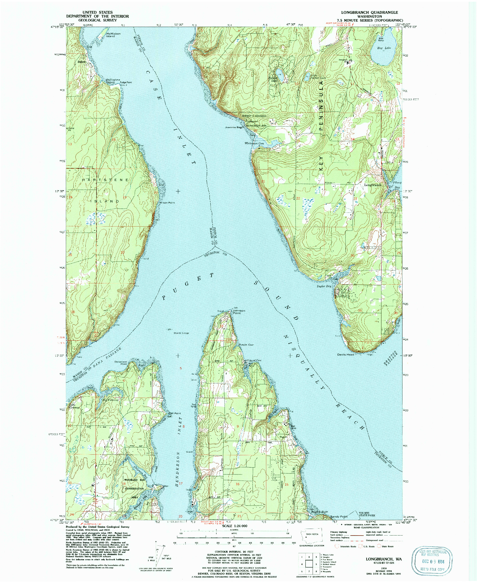 USGS 1:24000-SCALE QUADRANGLE FOR LONGBRANCH, WA 1959