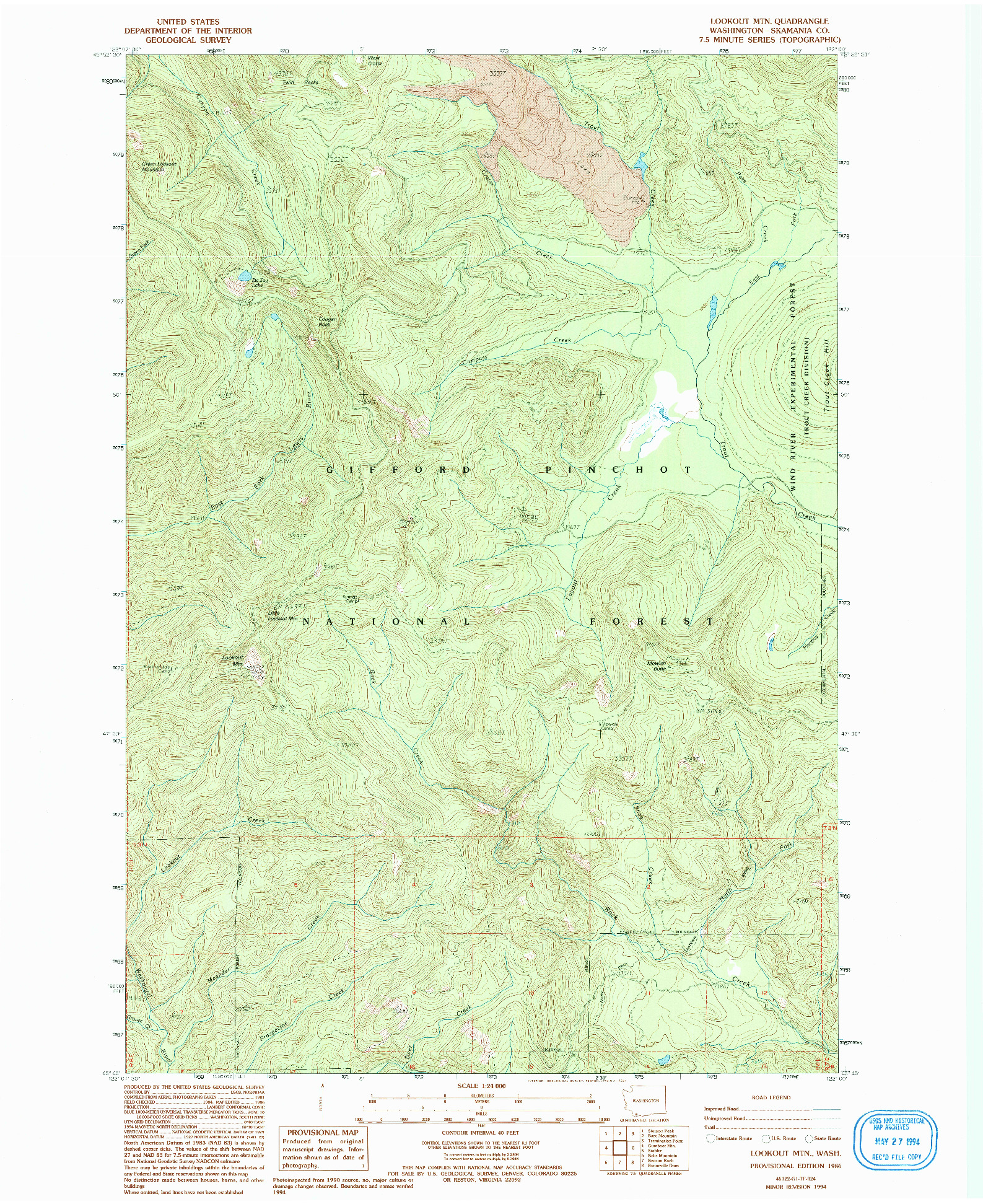 USGS 1:24000-SCALE QUADRANGLE FOR LOOKOUT MTN, WA 1986