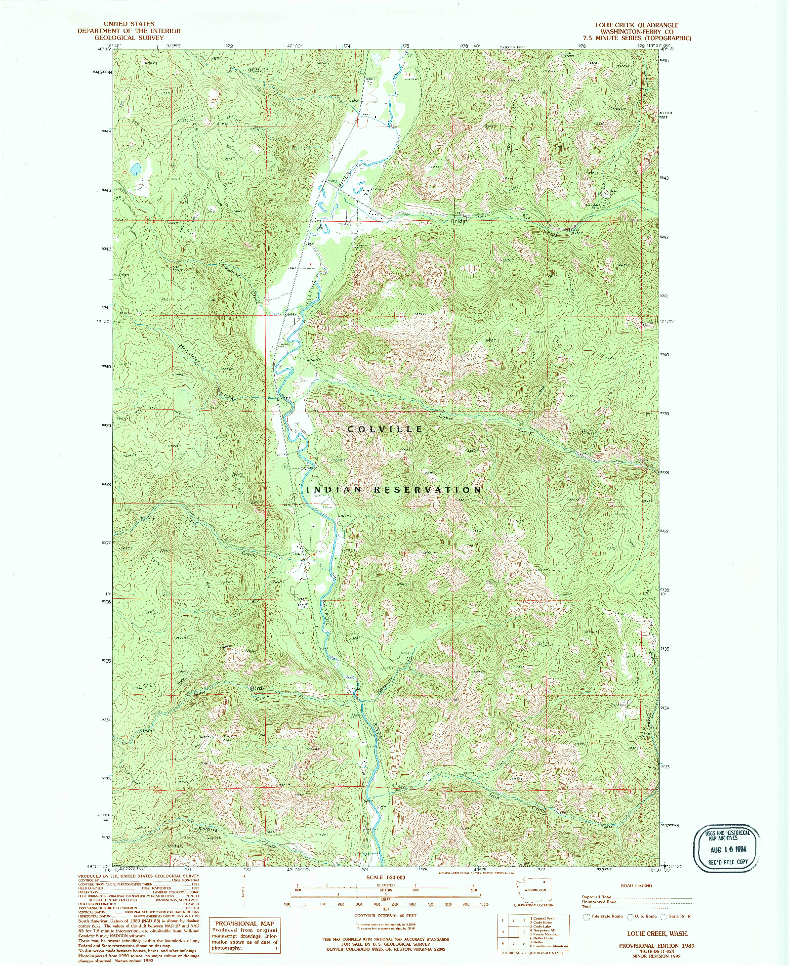 USGS 1:24000-SCALE QUADRANGLE FOR LOUIE CREEK, WA 1989
