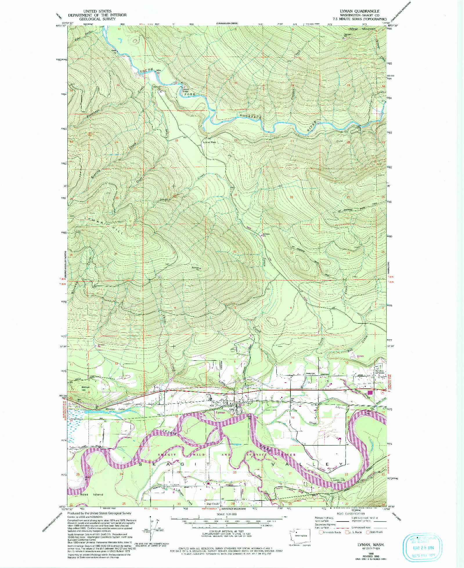 USGS 1:24000-SCALE QUADRANGLE FOR LYMAN, WA 1980