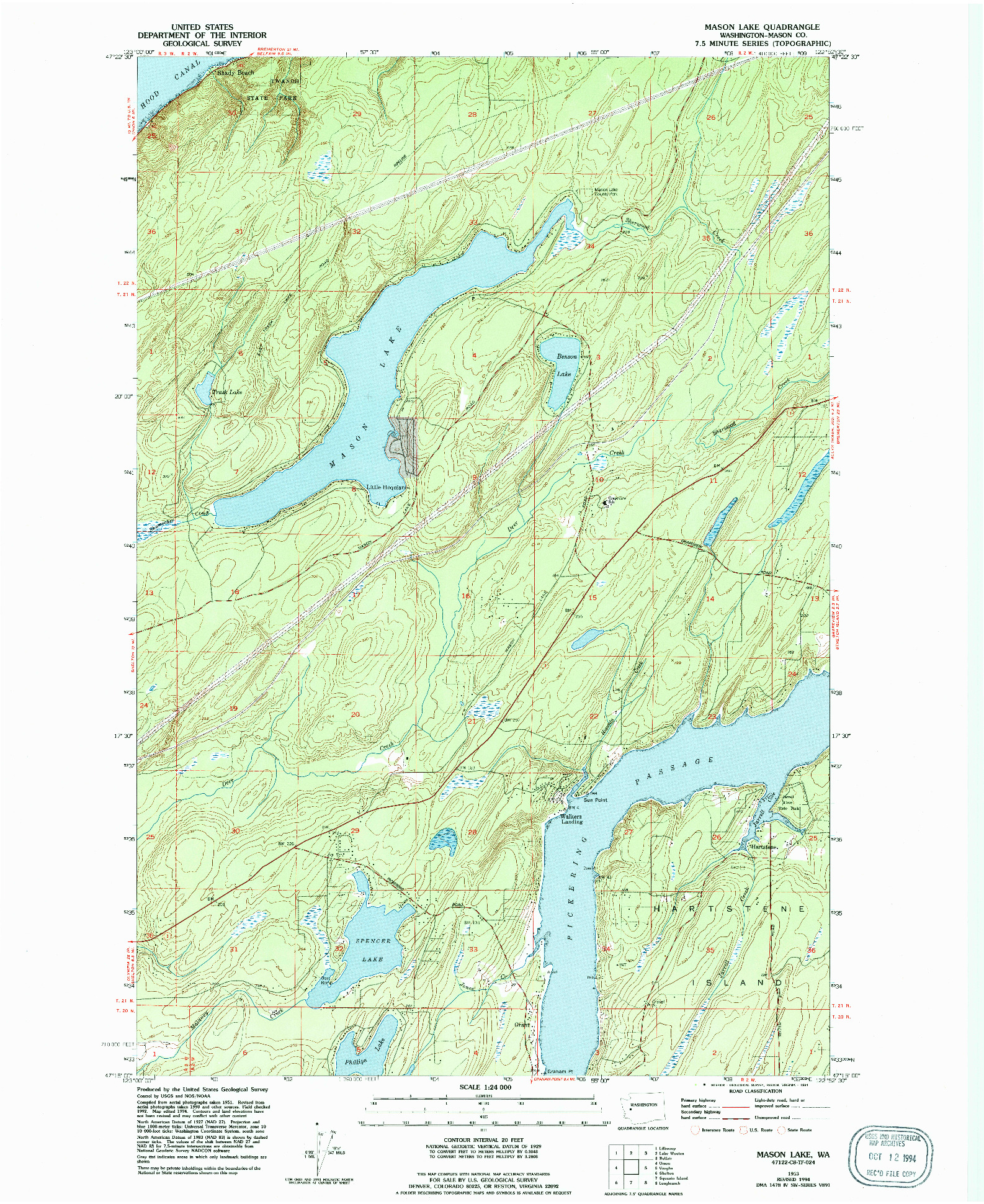 USGS 1:24000-SCALE QUADRANGLE FOR MASON LAKE, WA 1953