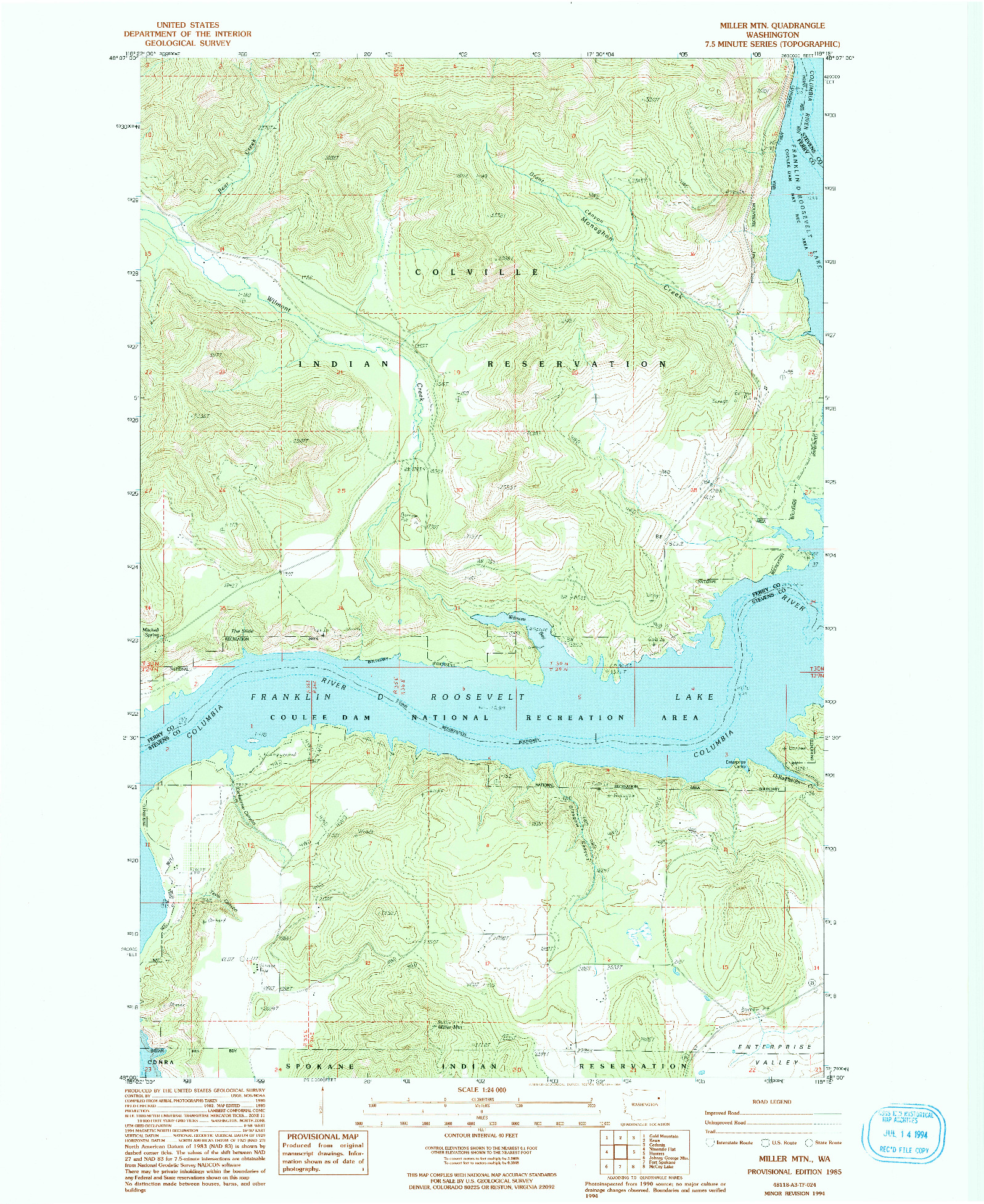 USGS 1:24000-SCALE QUADRANGLE FOR MILLER MTN., WA 1985