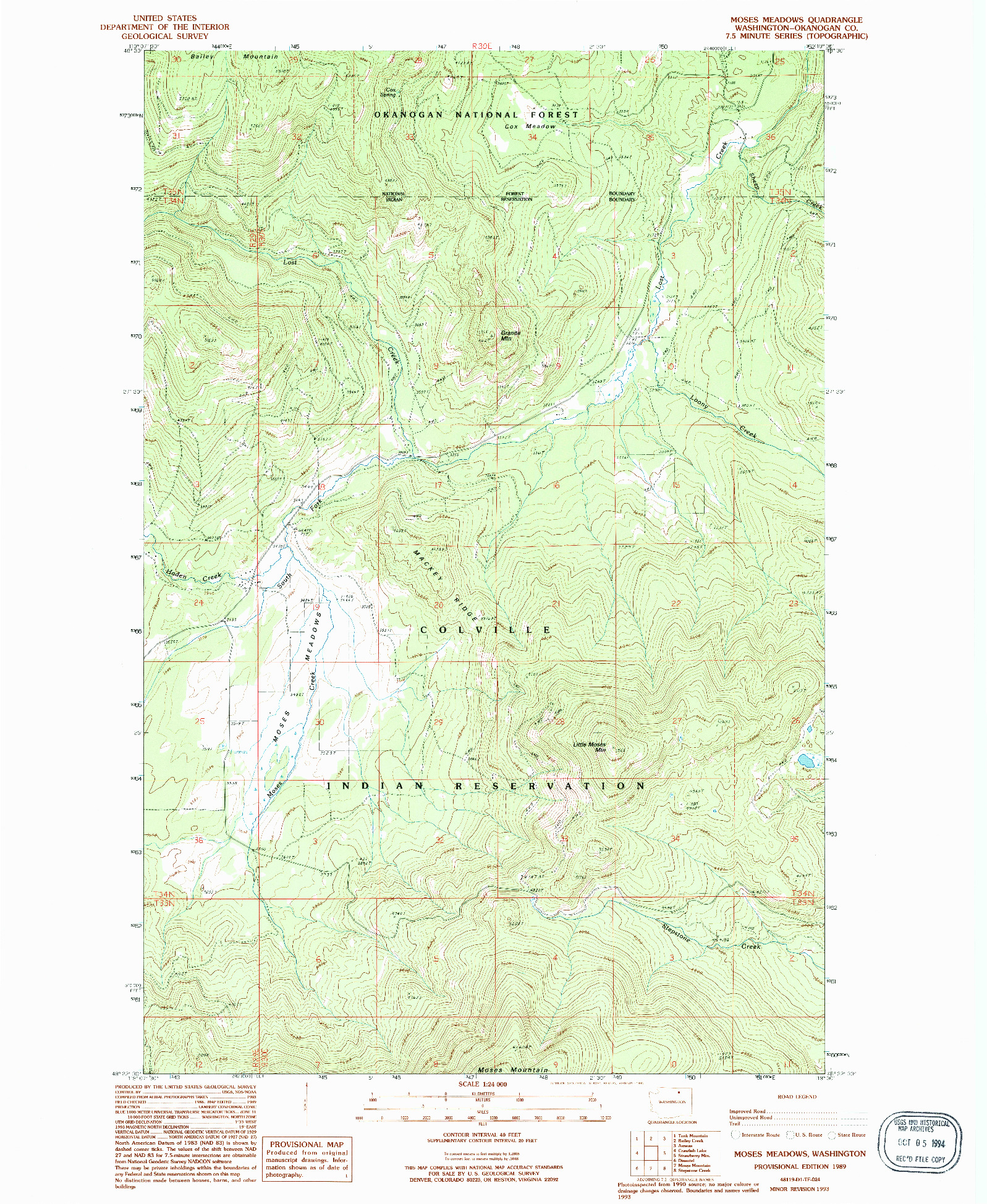 USGS 1:24000-SCALE QUADRANGLE FOR MOSES MEADOWS, WA 1989