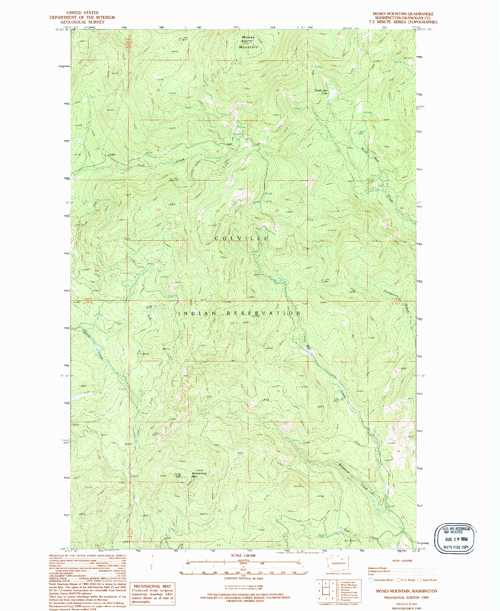 USGS 1:24000-SCALE QUADRANGLE FOR MOSES MEADOWS, WA 1989