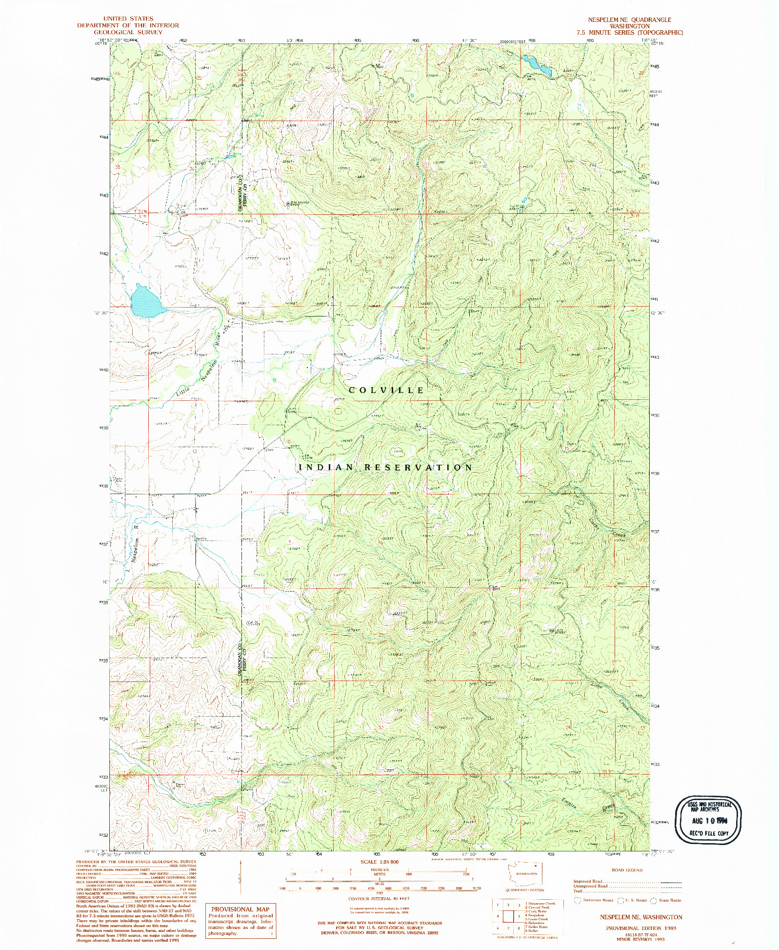 USGS 1:24000-SCALE QUADRANGLE FOR NESPELEM NE, WA 1989