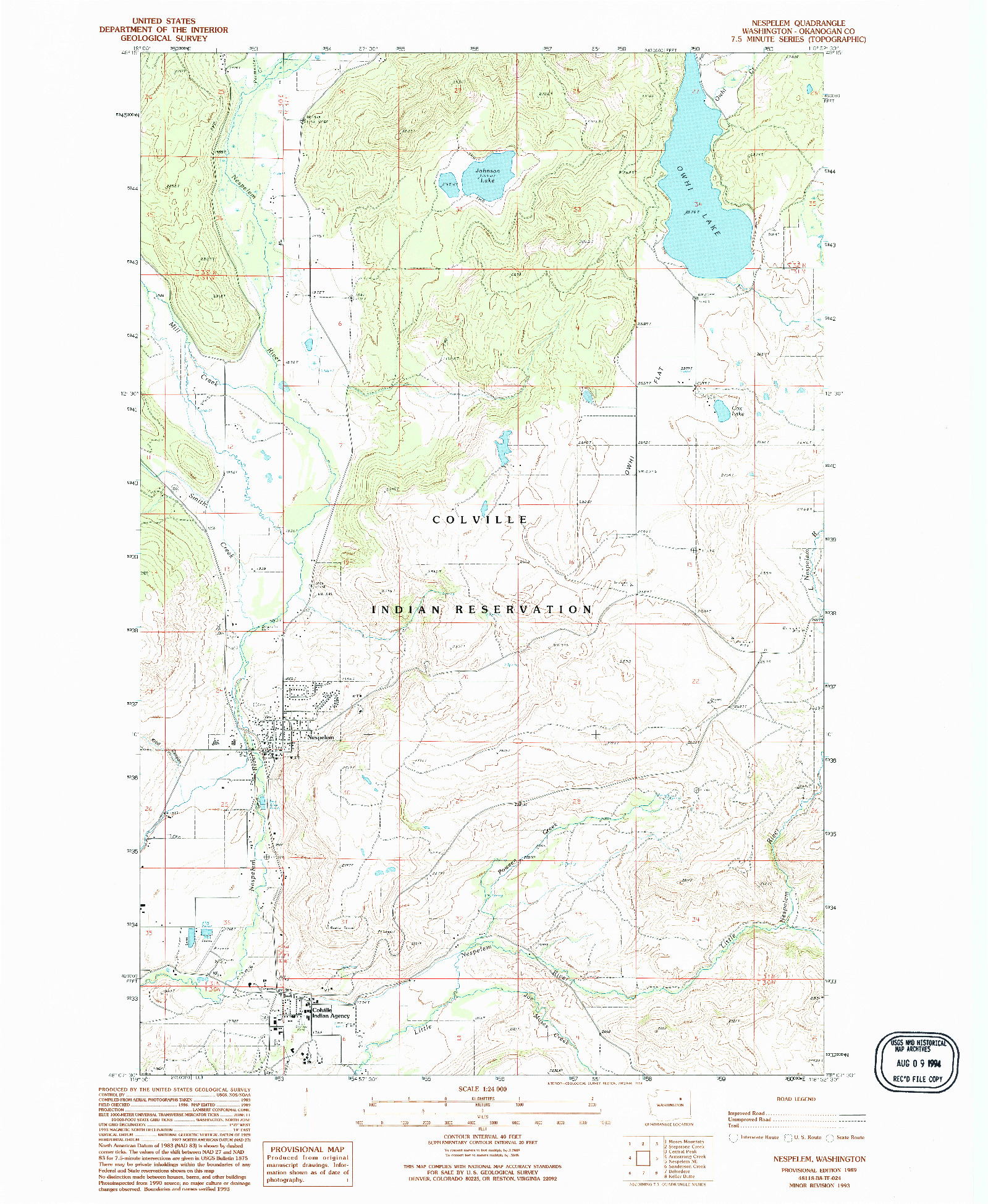 USGS 1:24000-SCALE QUADRANGLE FOR NESPELEM, WA 1989