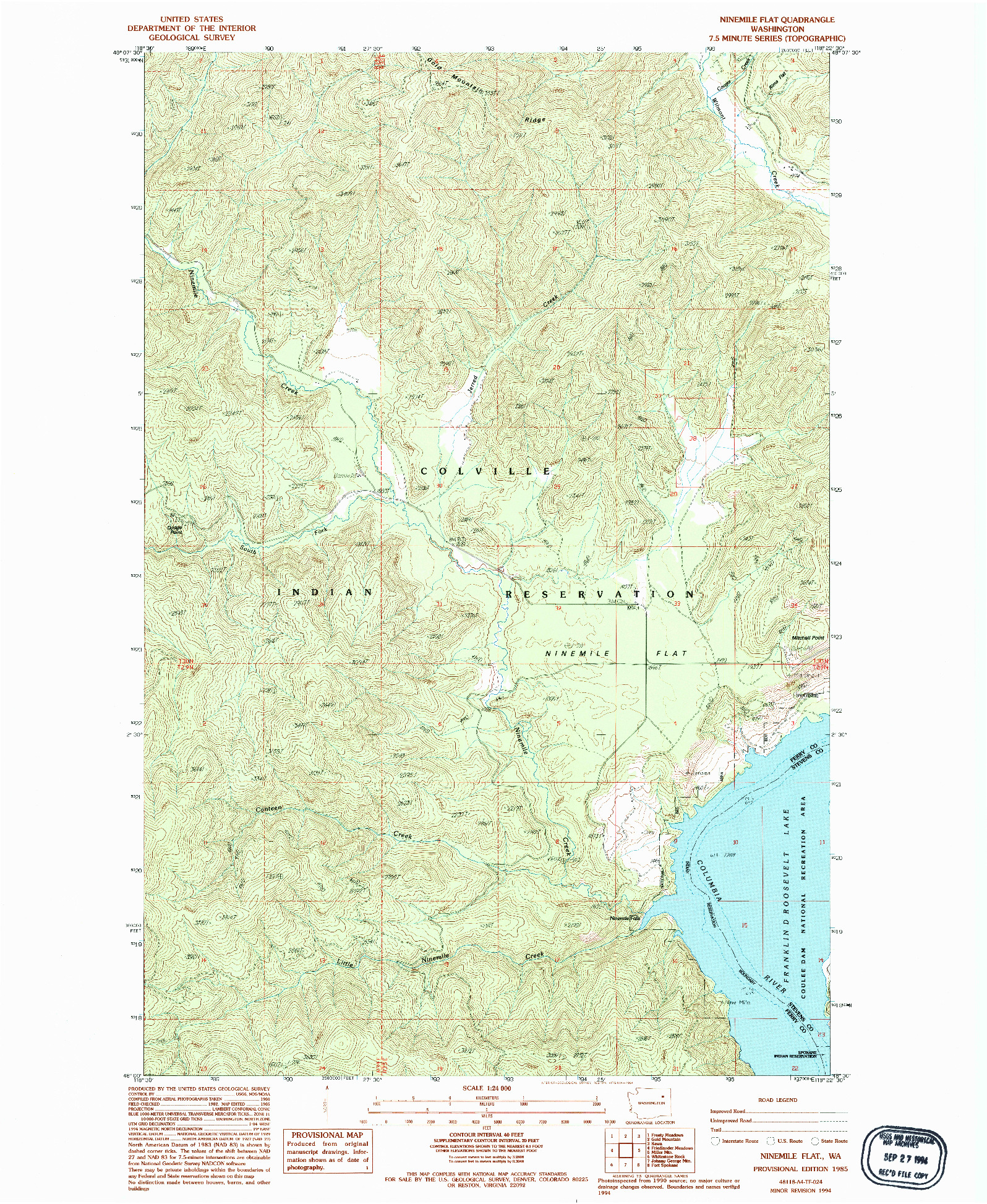 USGS 1:24000-SCALE QUADRANGLE FOR NINEMILE FLAT, WA 1985