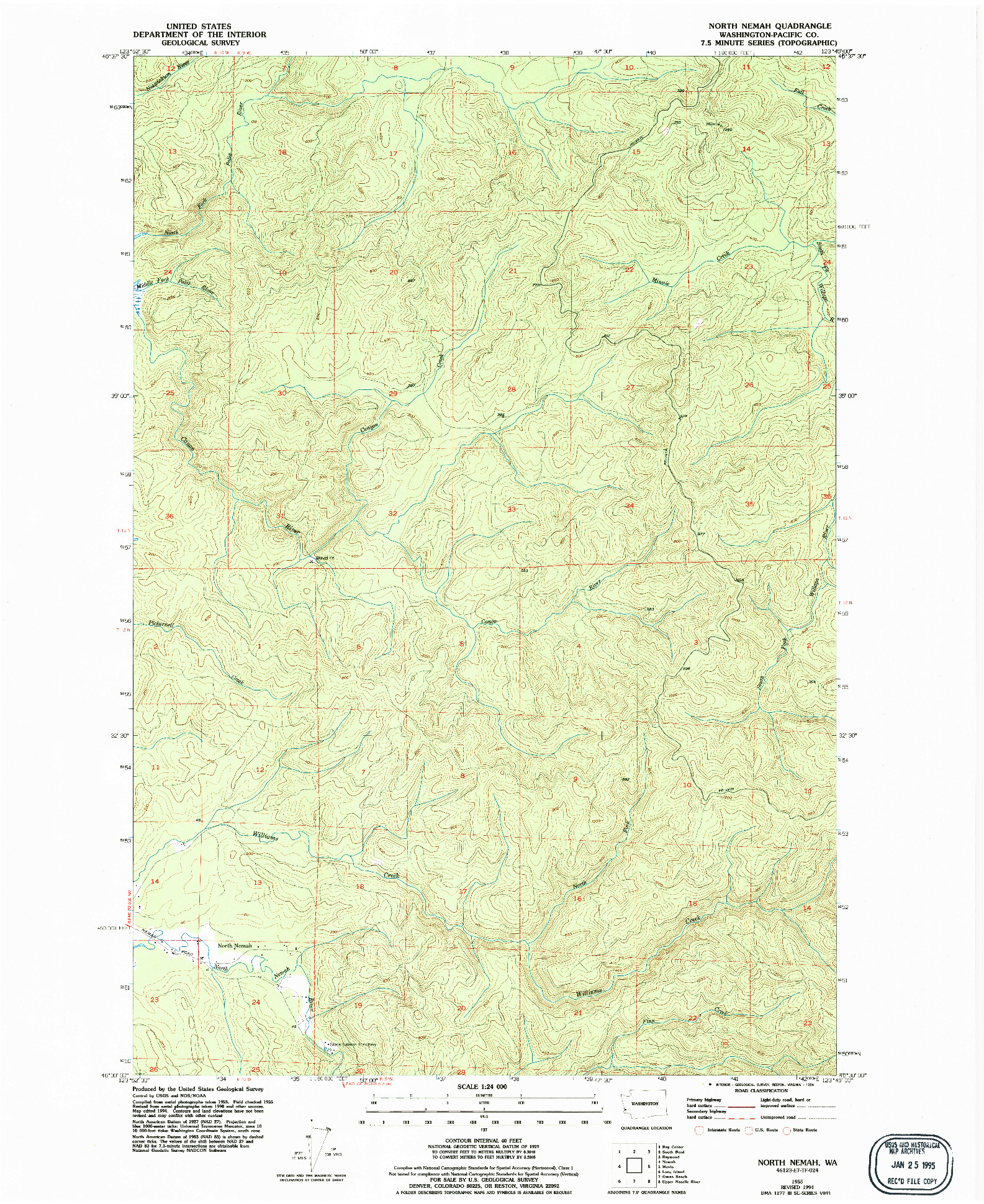 USGS 1:24000-SCALE QUADRANGLE FOR NORTH NEMAH, WA 1955