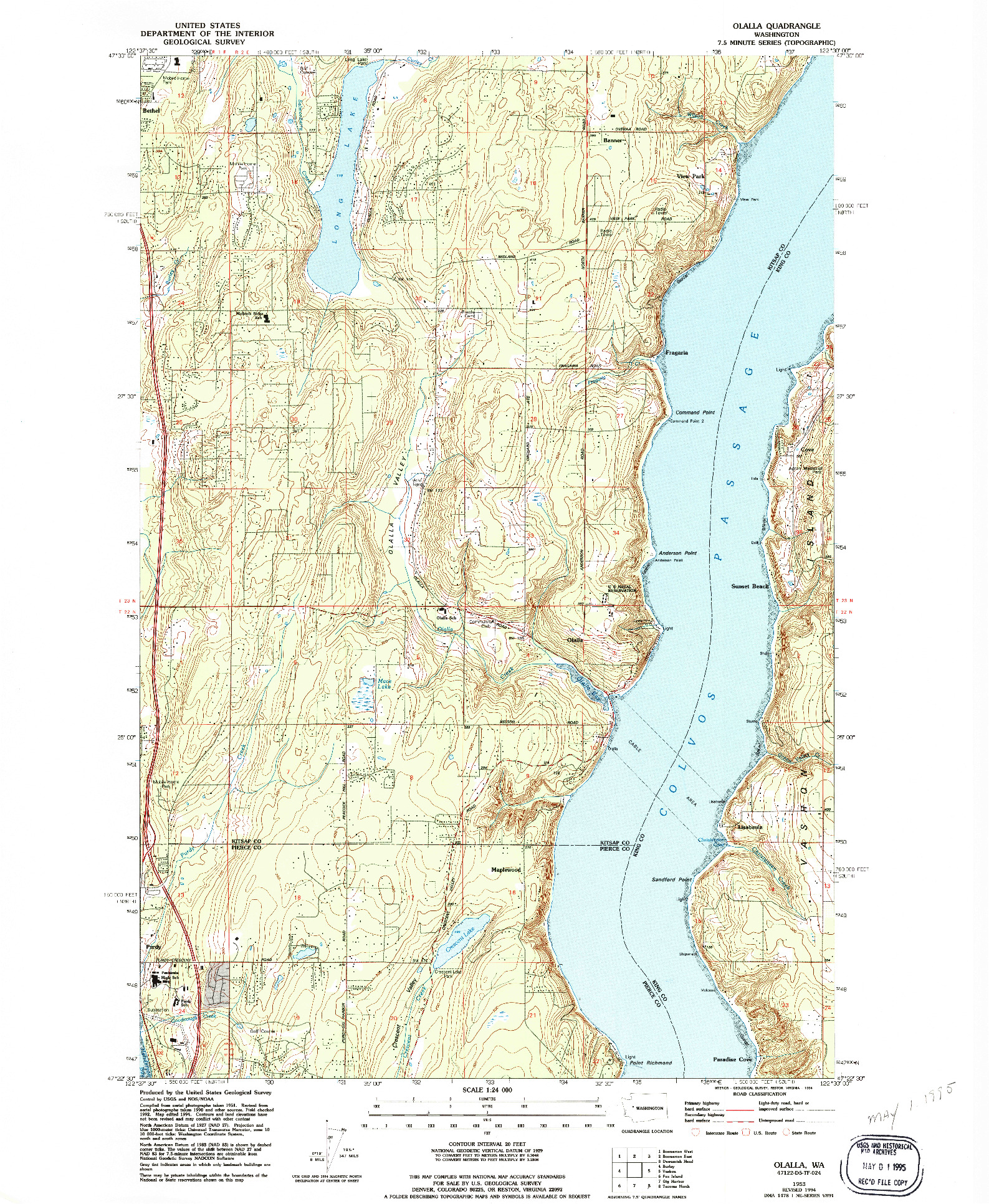 USGS 1:24000-SCALE QUADRANGLE FOR OLALLA, WA 1953