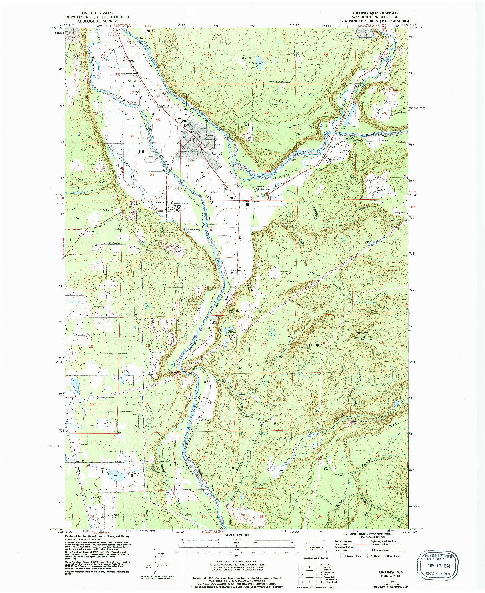 USGS 1:24000-SCALE QUADRANGLE FOR ORTING, WA 1956