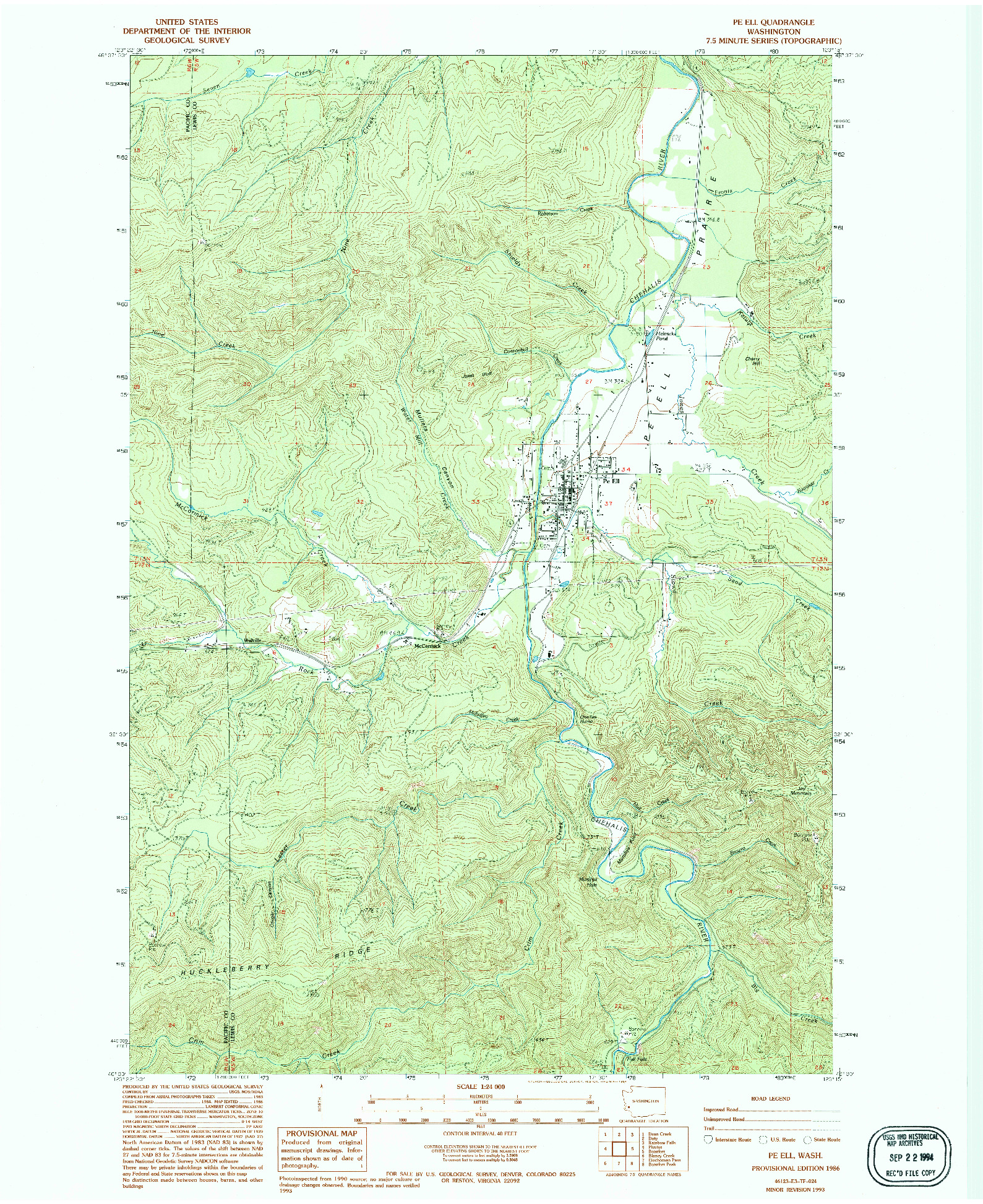 USGS 1:24000-SCALE QUADRANGLE FOR PE ELL, WA 1986