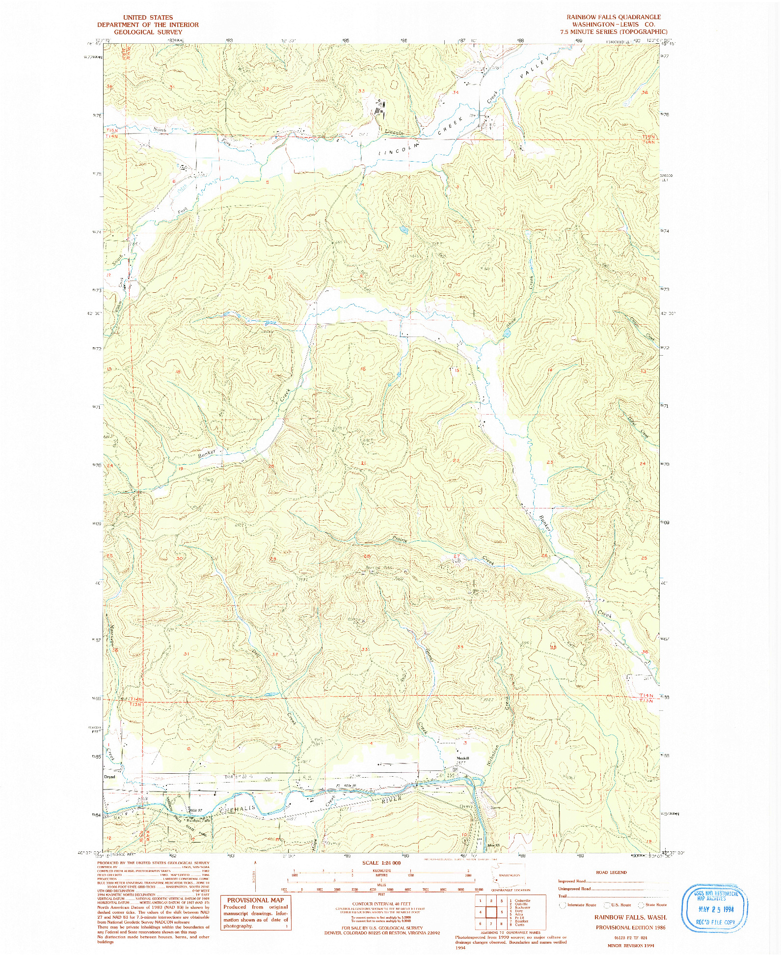 USGS 1:24000-SCALE QUADRANGLE FOR RAINBOW FALLS, WA 1986