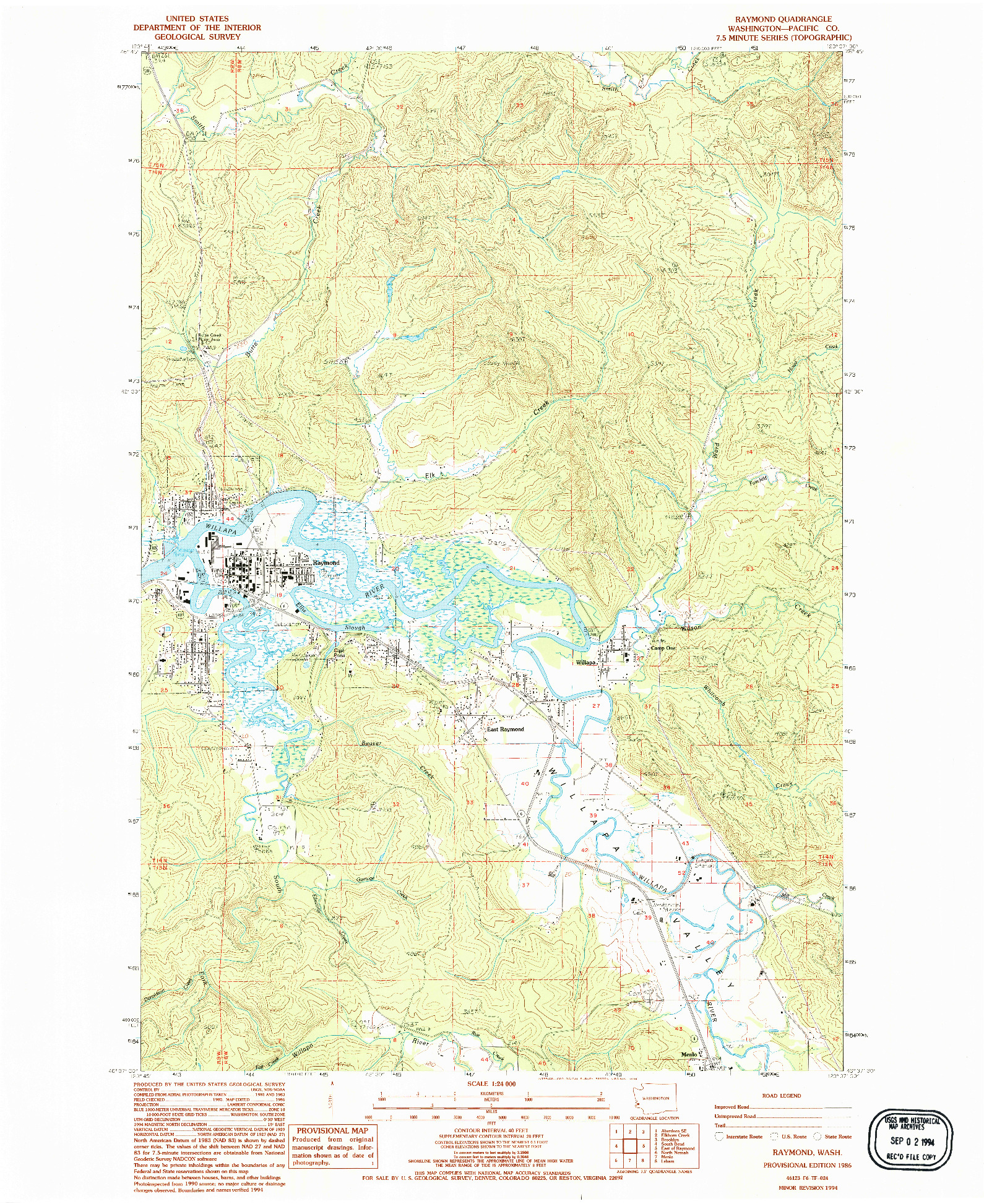 USGS 1:24000-SCALE QUADRANGLE FOR RAYMOND, WA 1986