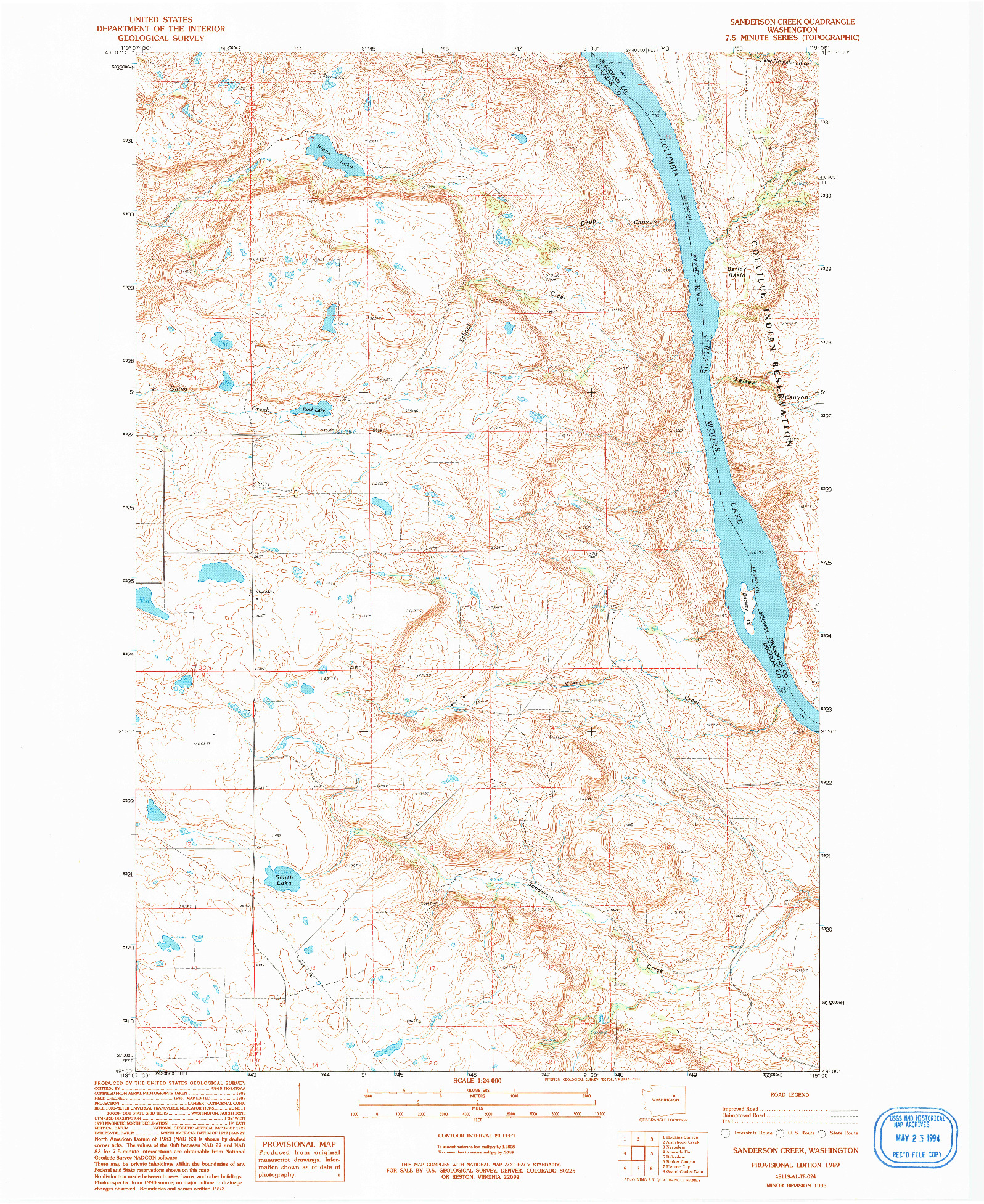 USGS 1:24000-SCALE QUADRANGLE FOR SANDERSON CREEK, WA 1989