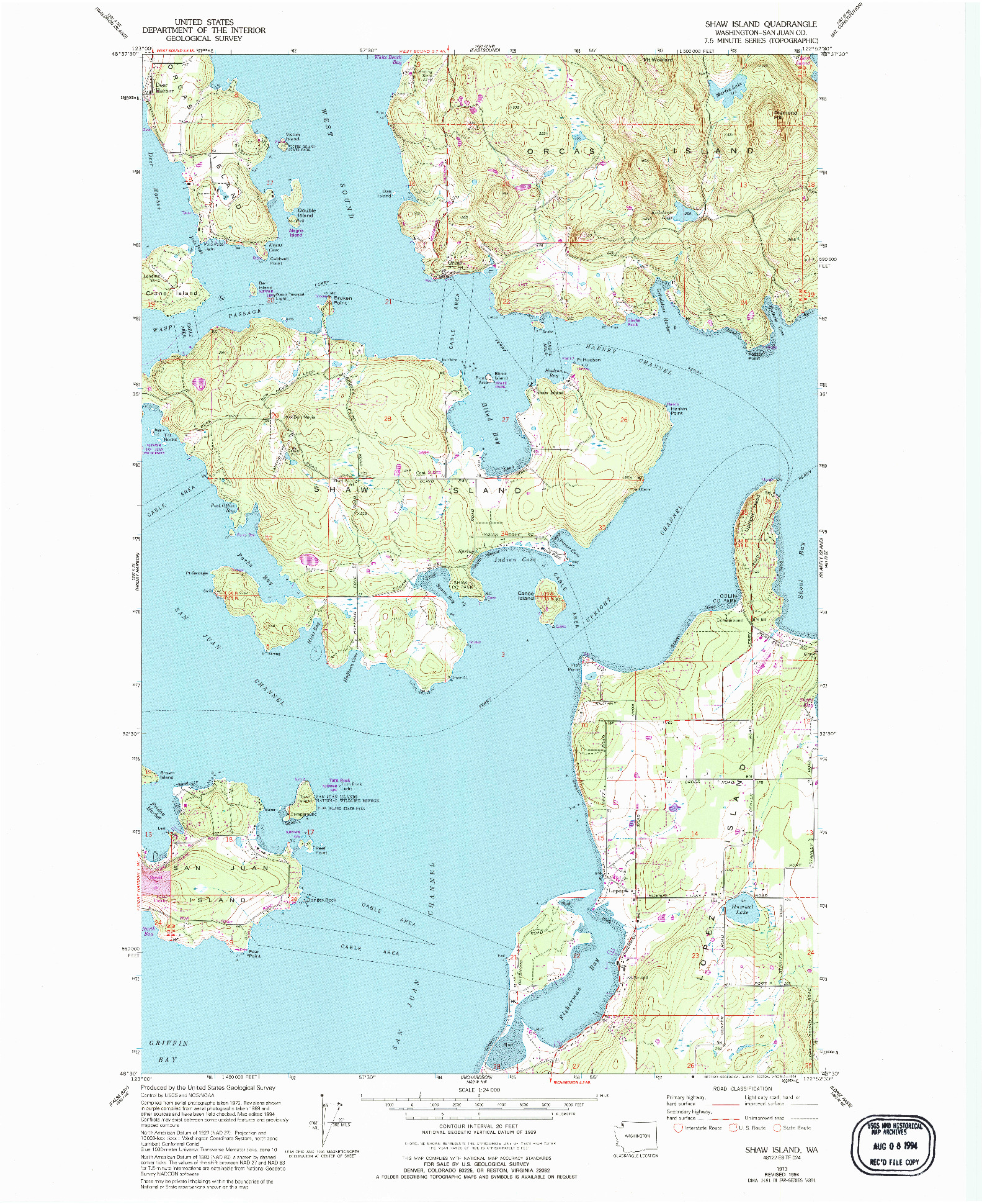 USGS 1:24000-SCALE QUADRANGLE FOR SHAW ISLAND, WA 1973