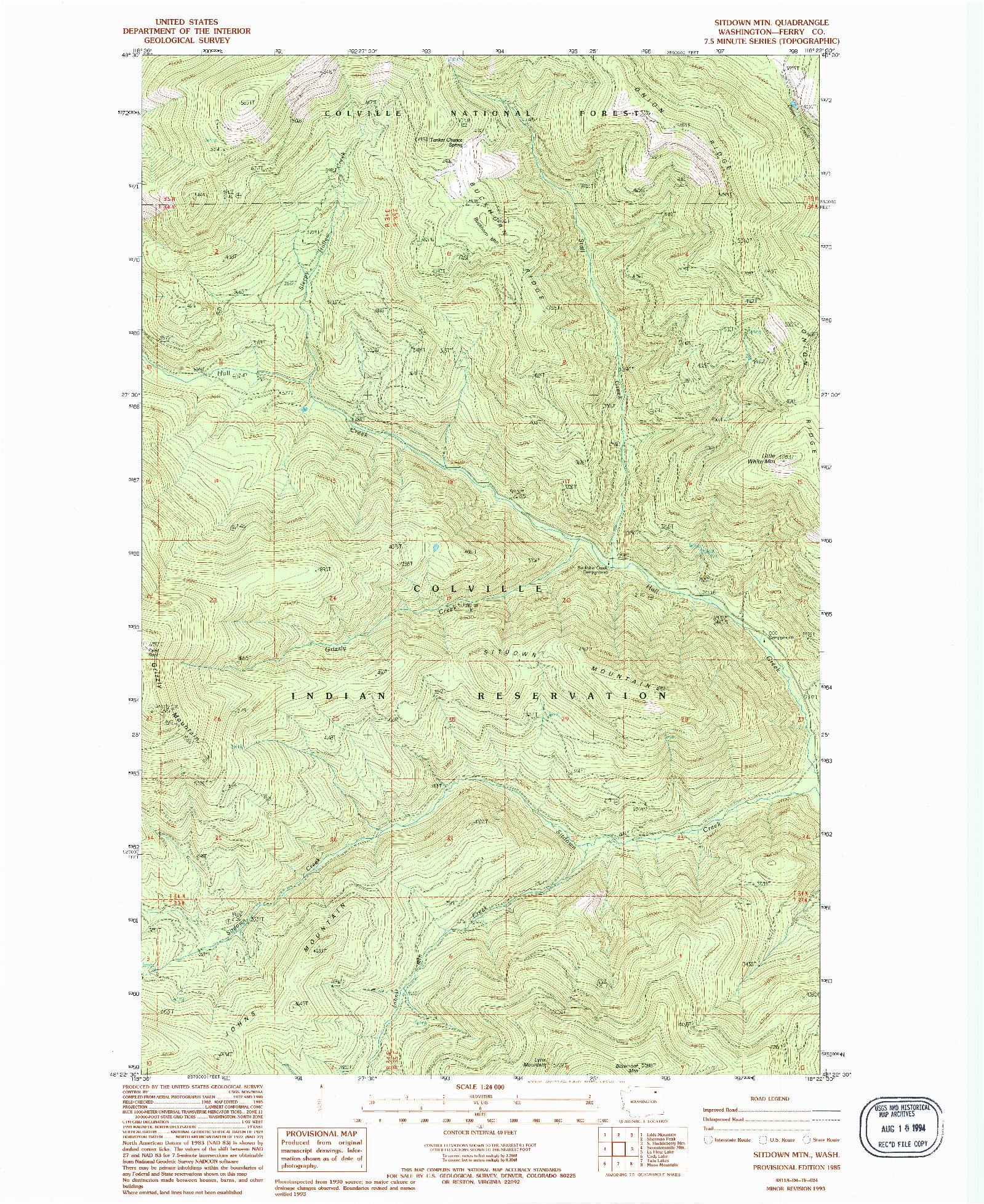 USGS 1:24000-SCALE QUADRANGLE FOR SITDOWN MTN., WA 1985