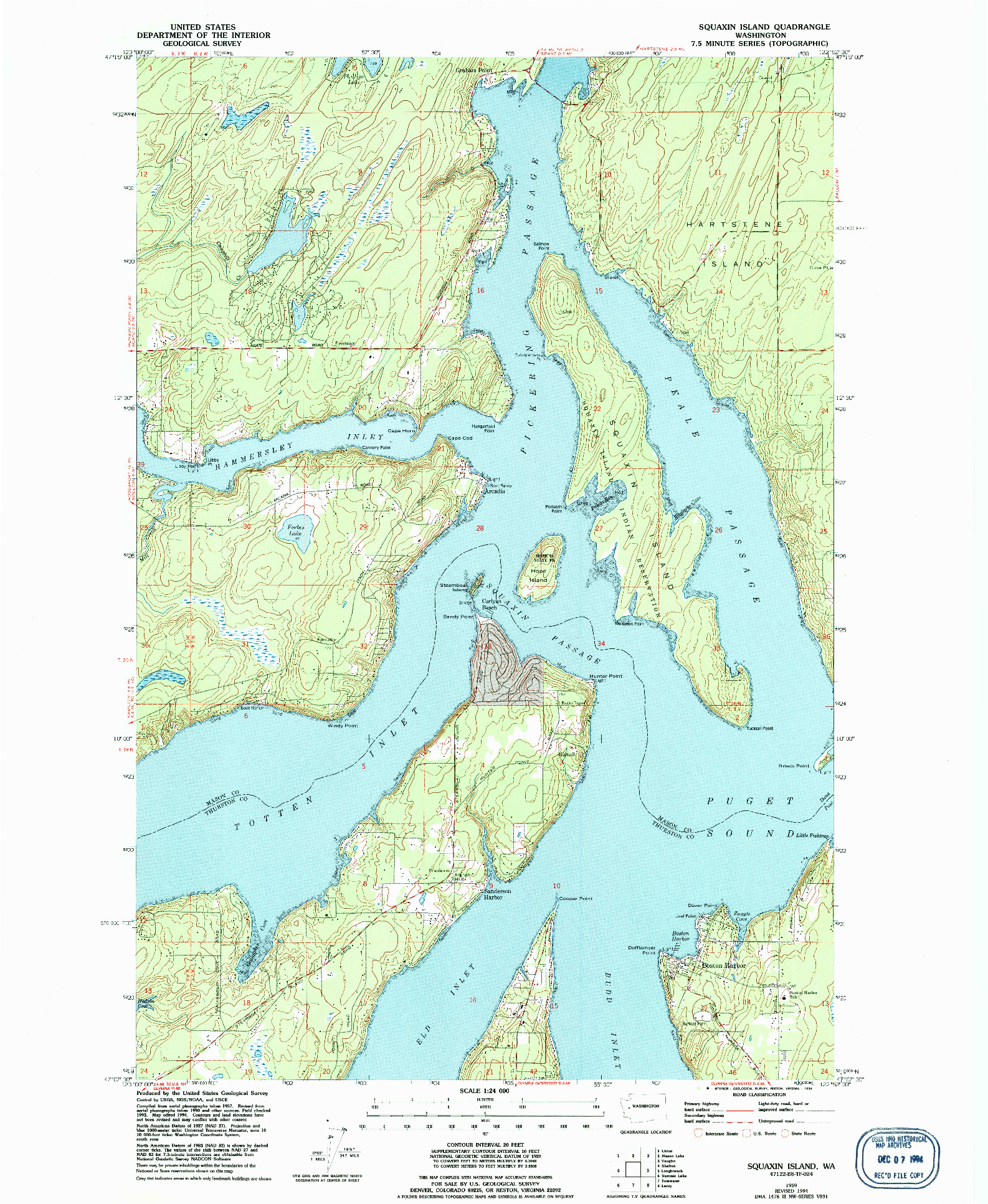 USGS 1:24000-SCALE QUADRANGLE FOR SQUAXIN ISLAND, WA 1959