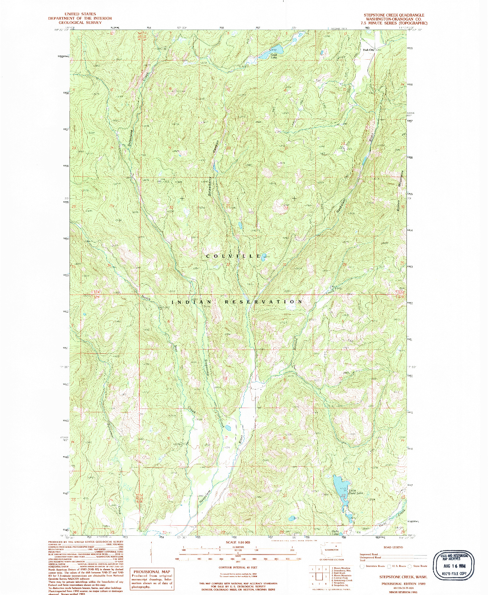 USGS 1:24000-SCALE QUADRANGLE FOR STEPSTONE CREEK, WA 1989