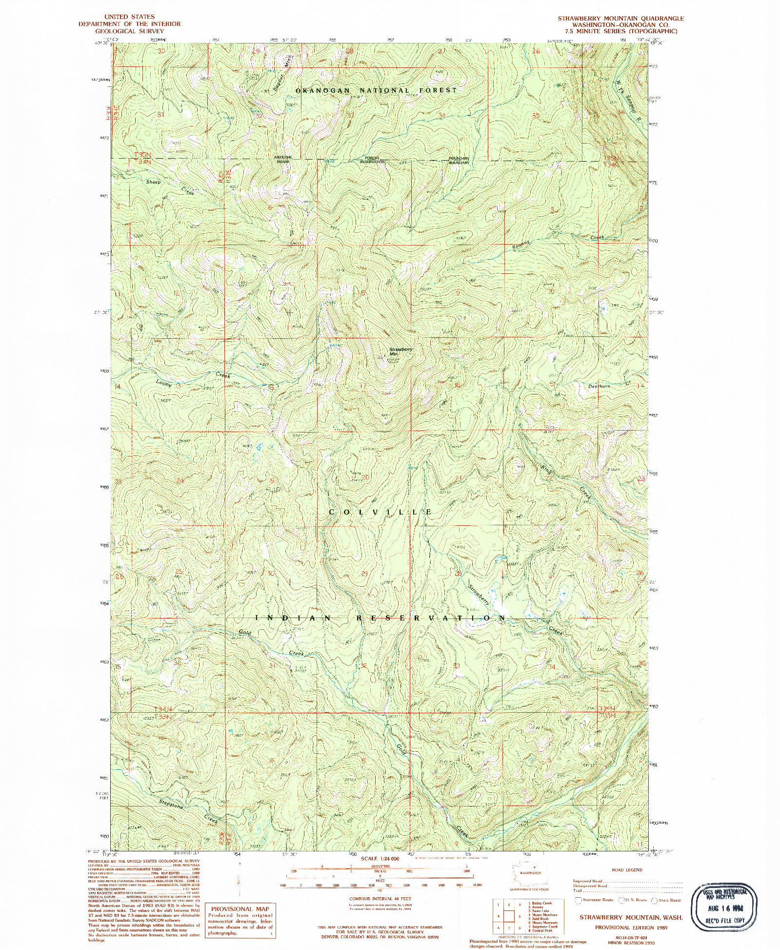 USGS 1:24000-SCALE QUADRANGLE FOR STRAWBERRY MOUNTAIN, WA 1989