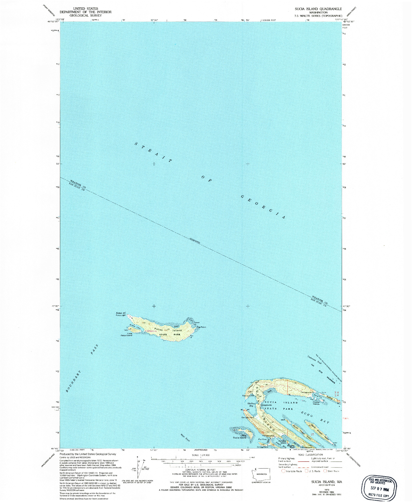 USGS 1:24000-SCALE QUADRANGLE FOR SUCIA ISLAND, WA 1973