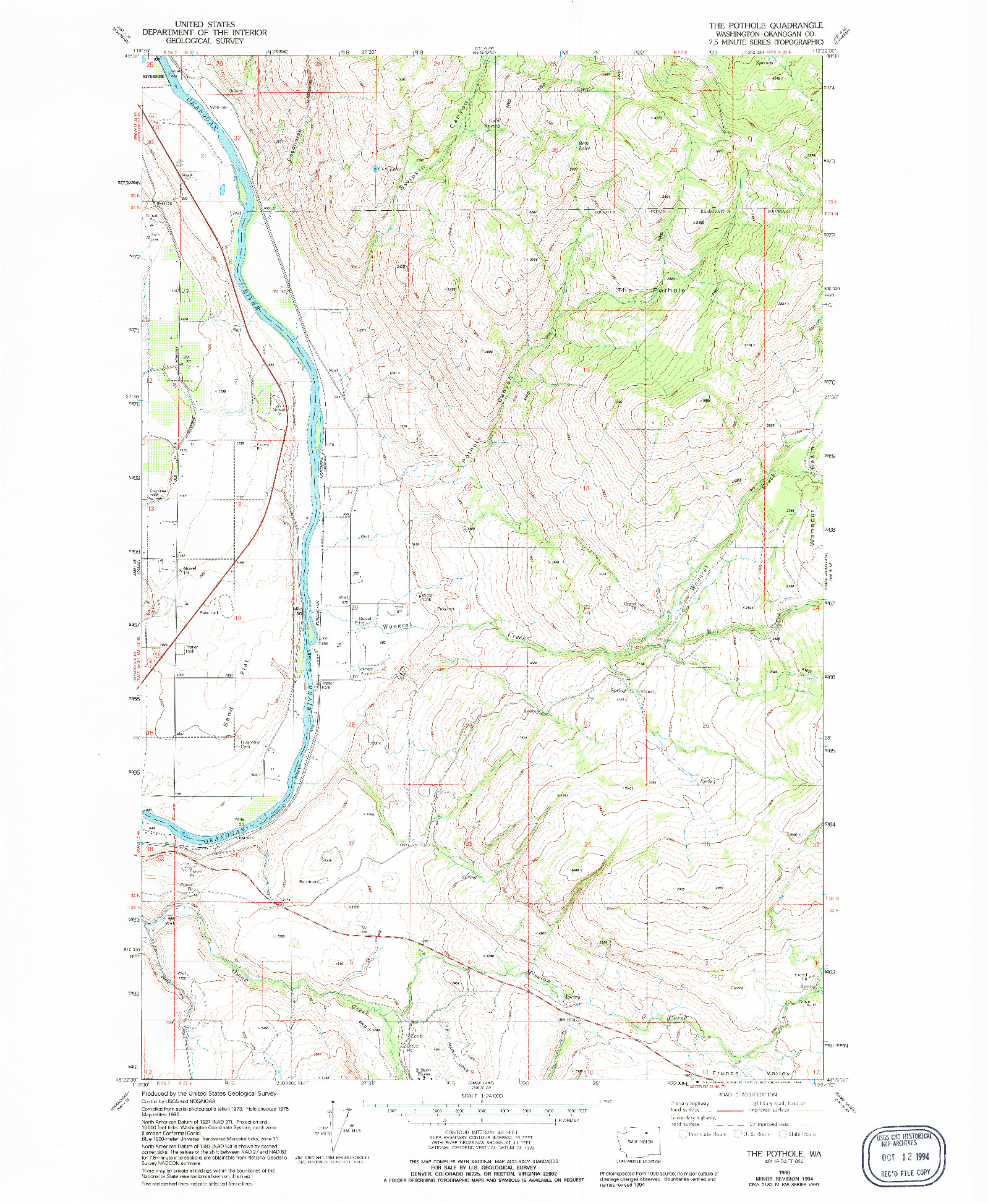 USGS 1:24000-SCALE QUADRANGLE FOR THE POTHOLE, WA 1980