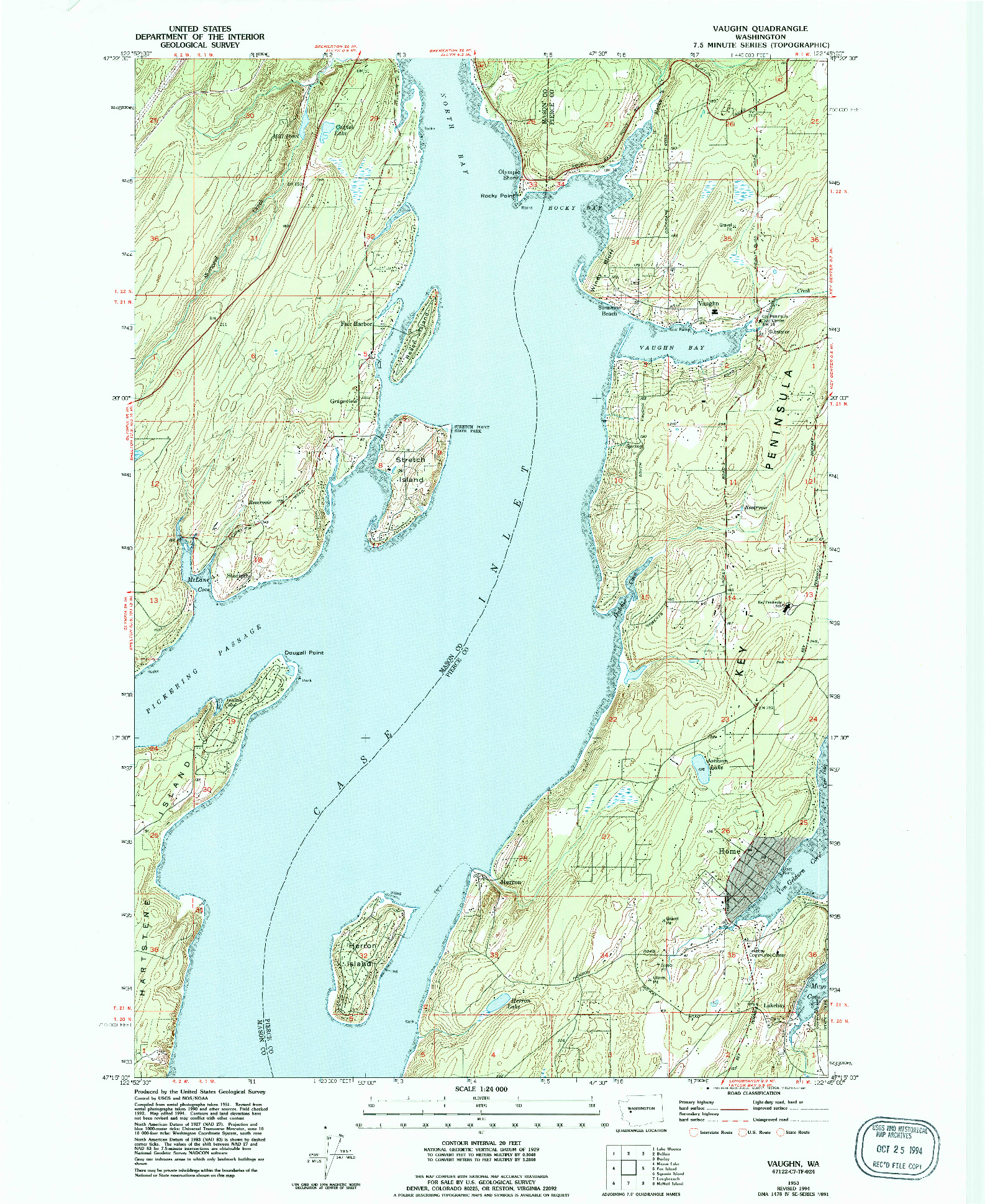 USGS 1:24000-SCALE QUADRANGLE FOR VAUGHN, WA 1953