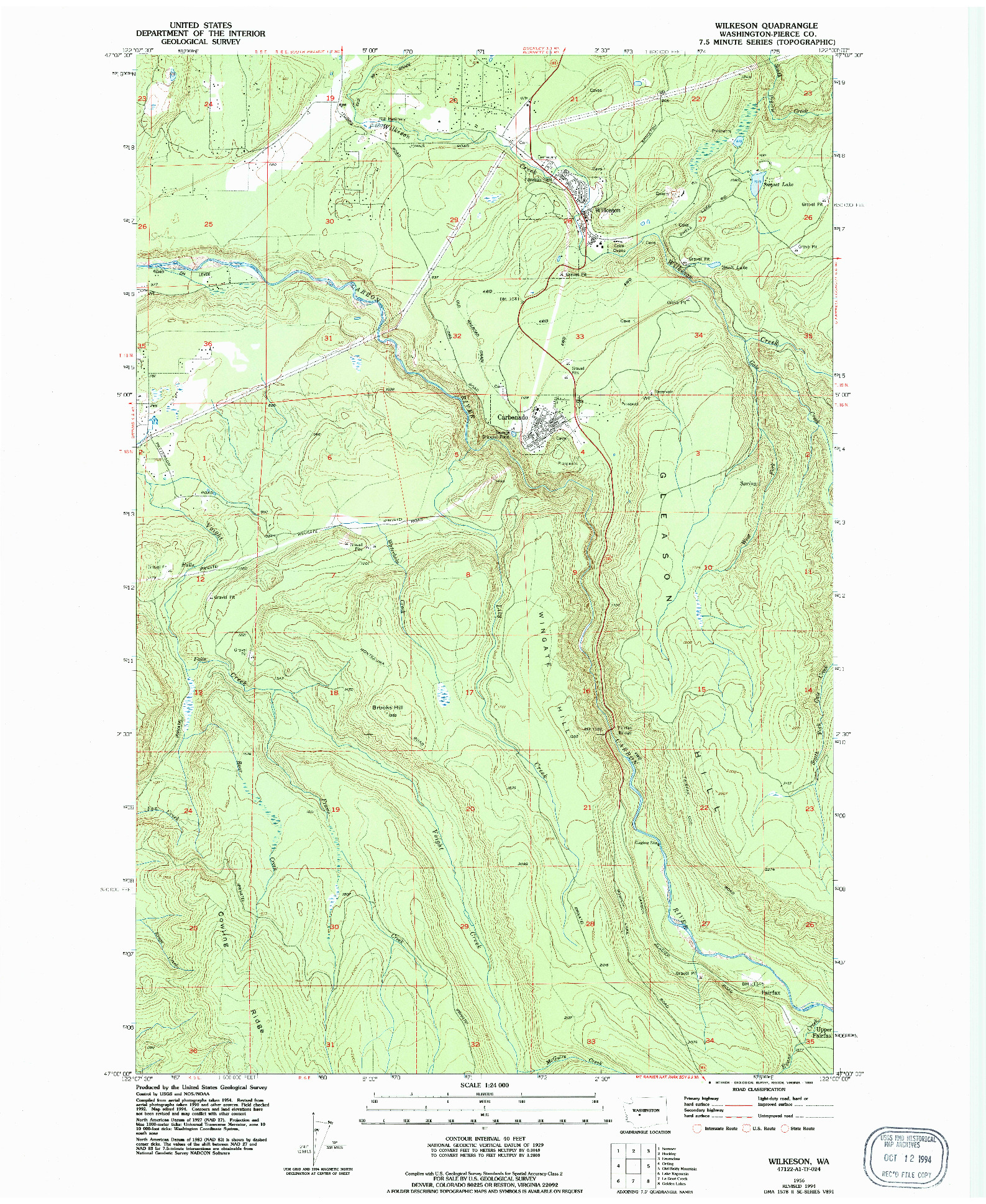 USGS 1:24000-SCALE QUADRANGLE FOR WILKESON, WA 1956