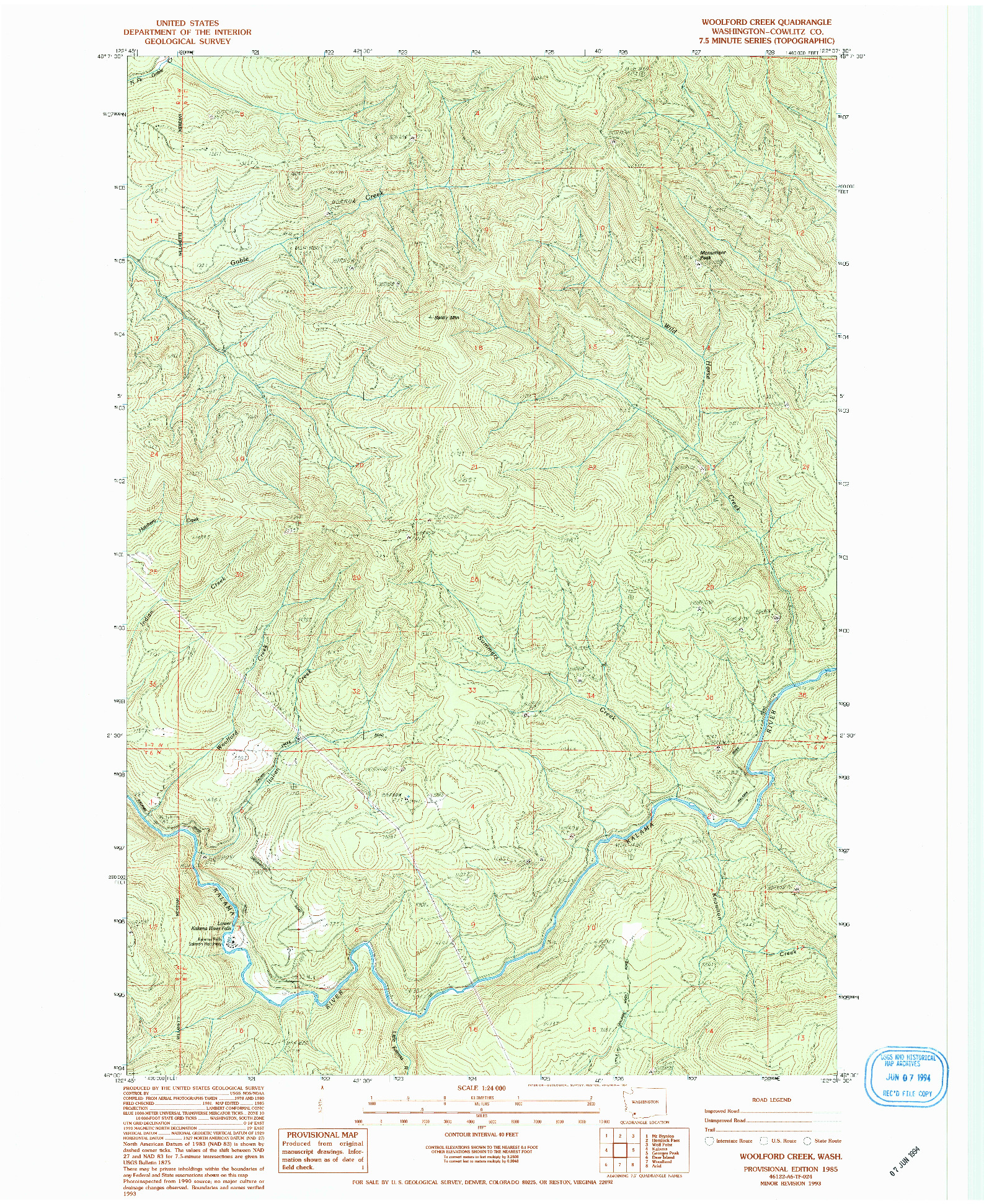 USGS 1:24000-SCALE QUADRANGLE FOR WOOLFORD, WA 1985