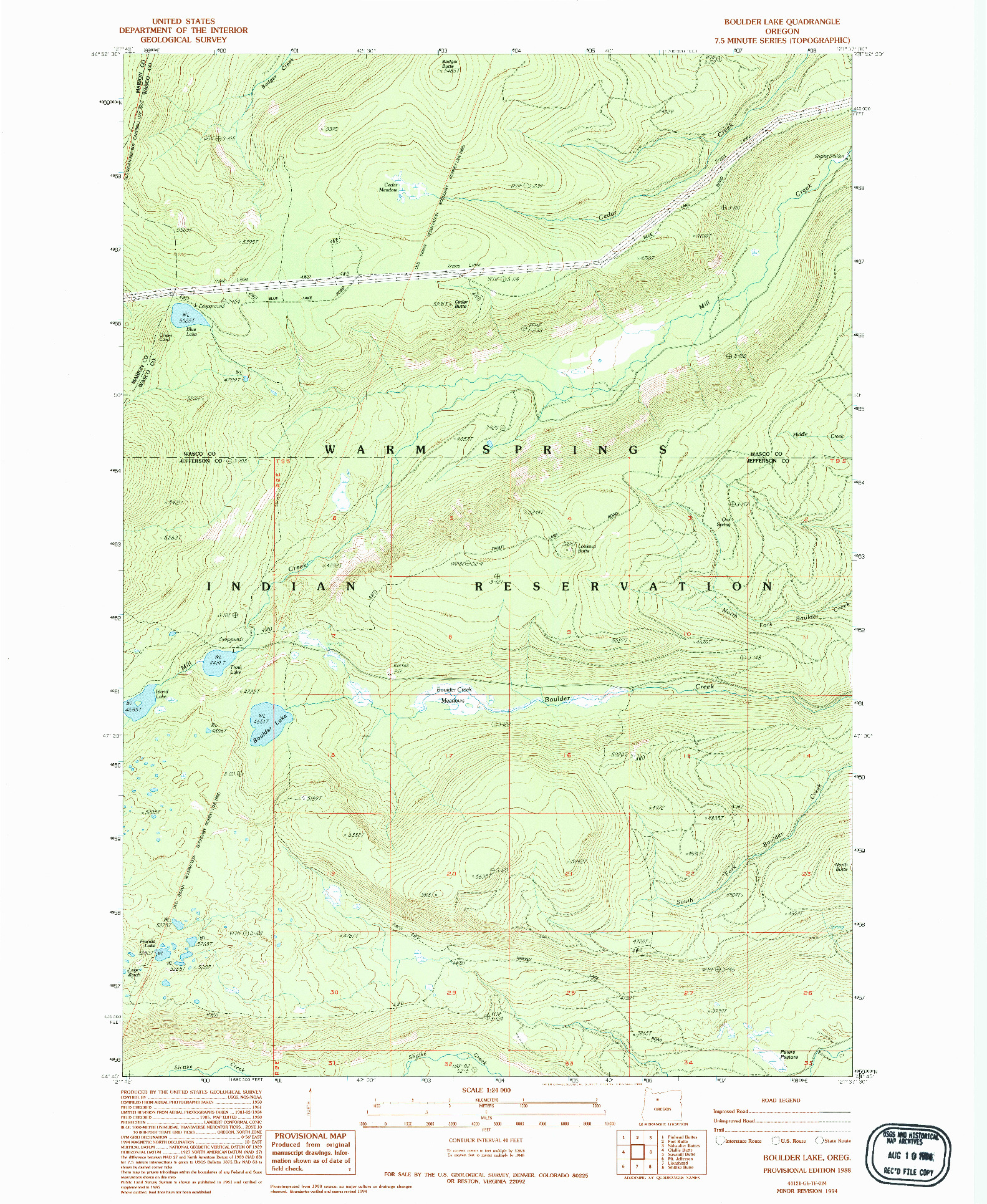 USGS 1:24000-SCALE QUADRANGLE FOR BOULDER BUTTE, OR 1988