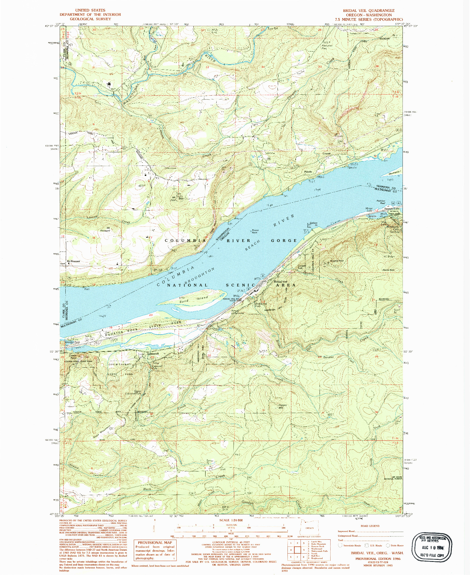 USGS 1:24000-SCALE QUADRANGLE FOR BRIDAL VEIL, OR 1986