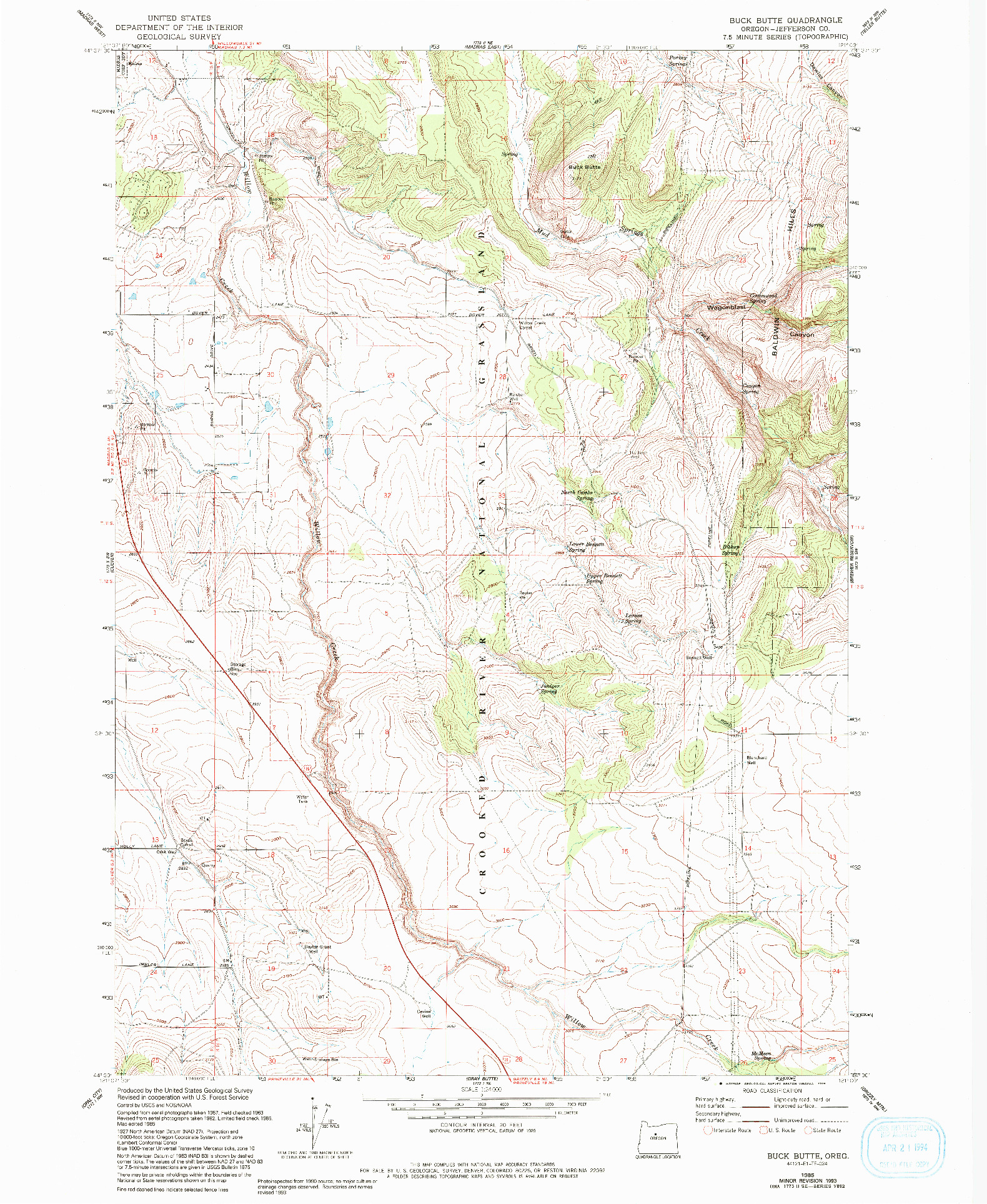 USGS 1:24000-SCALE QUADRANGLE FOR BUCK BUTTE, OR 1985