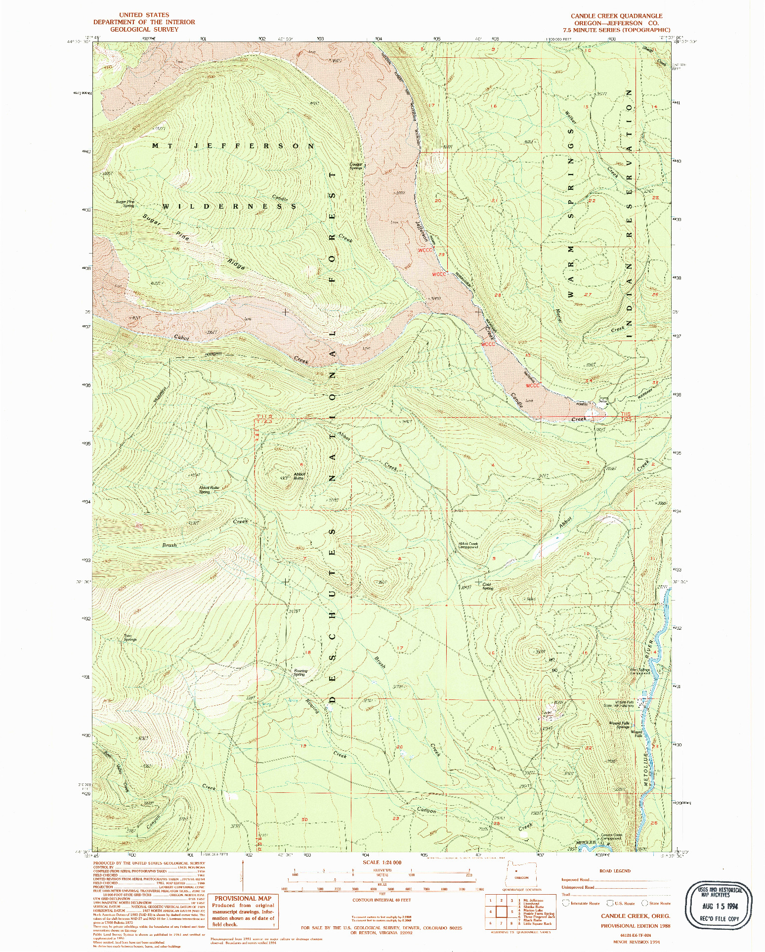 USGS 1:24000-SCALE QUADRANGLE FOR CANDLE CREEK, OR 1988