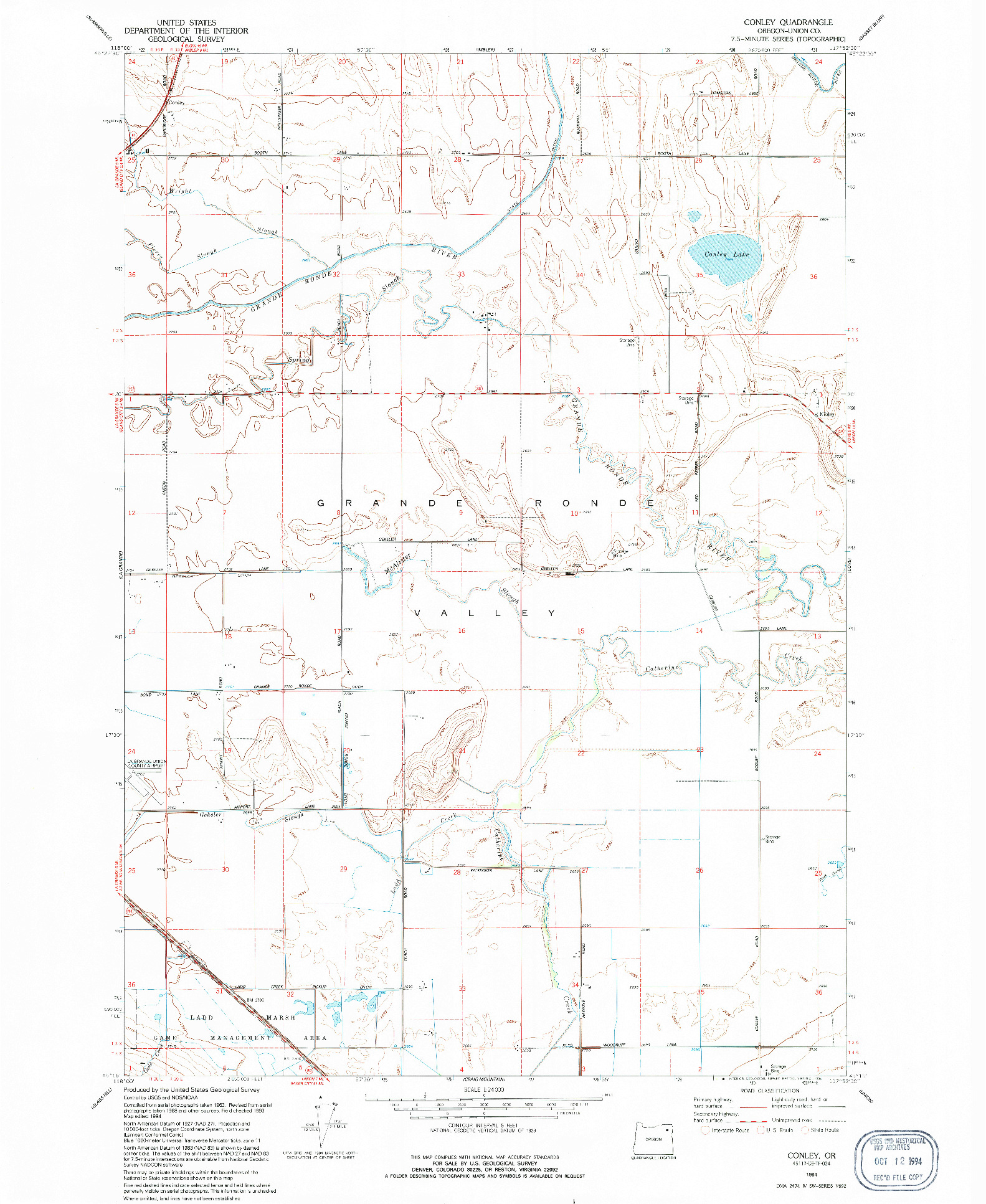 USGS 1:24000-SCALE QUADRANGLE FOR CONLEY, OR 1994