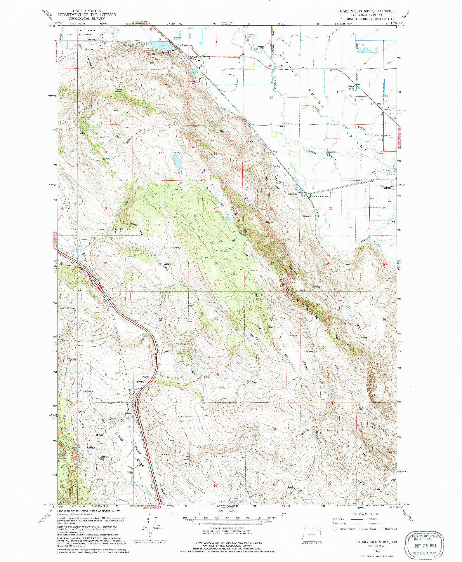 USGS 1:24000-SCALE QUADRANGLE FOR CRAIG MOUNTAIN, OR 1994