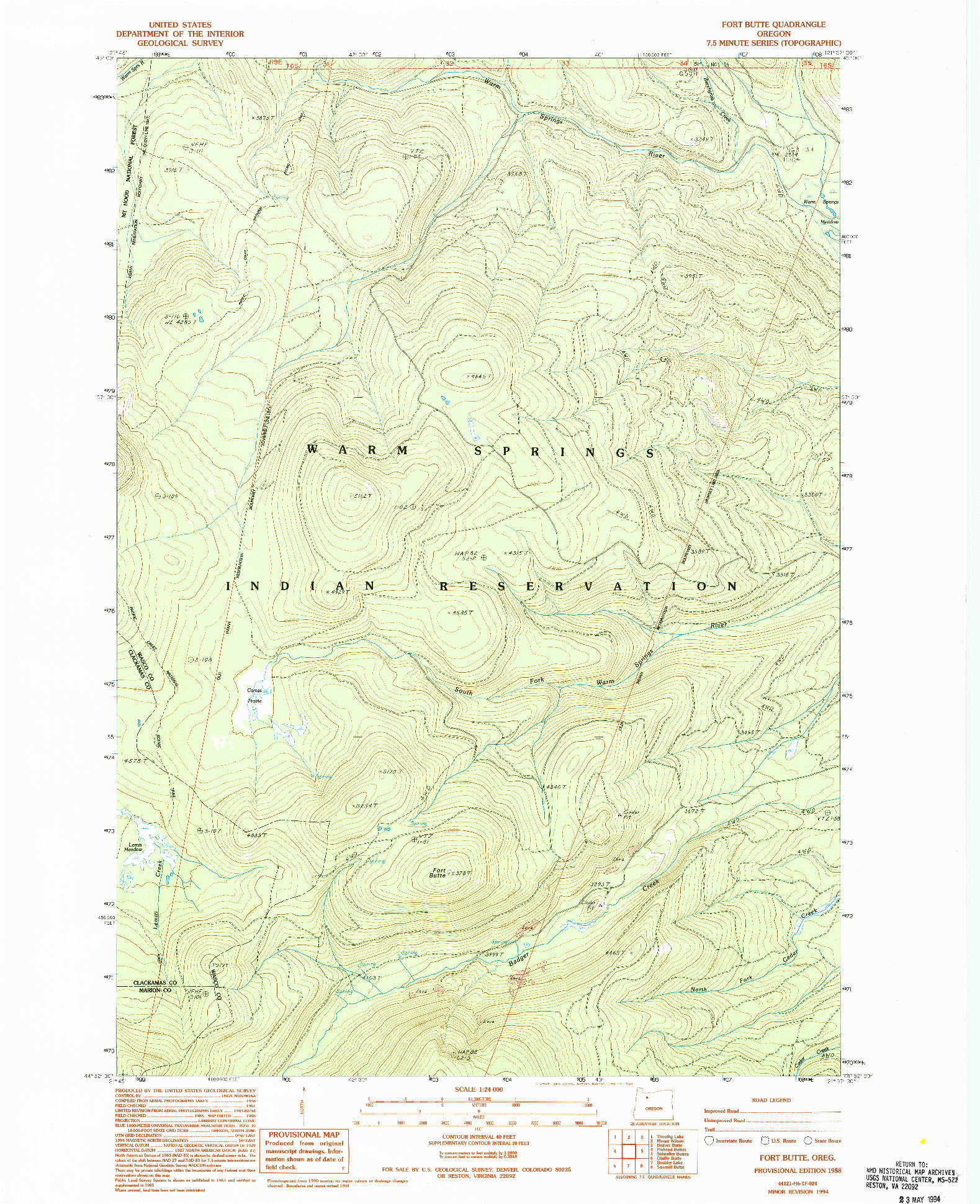 USGS 1:24000-SCALE QUADRANGLE FOR FORT BUTTE, OR 1988