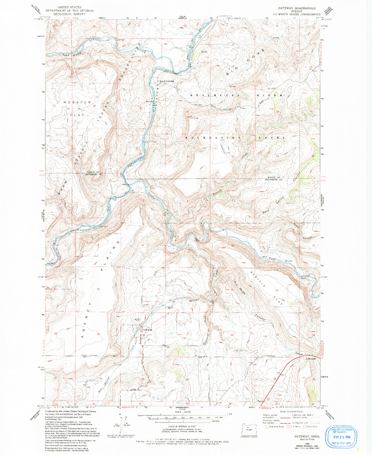 USGS 1:24000-SCALE QUADRANGLE FOR GATEWAY, OR 1962