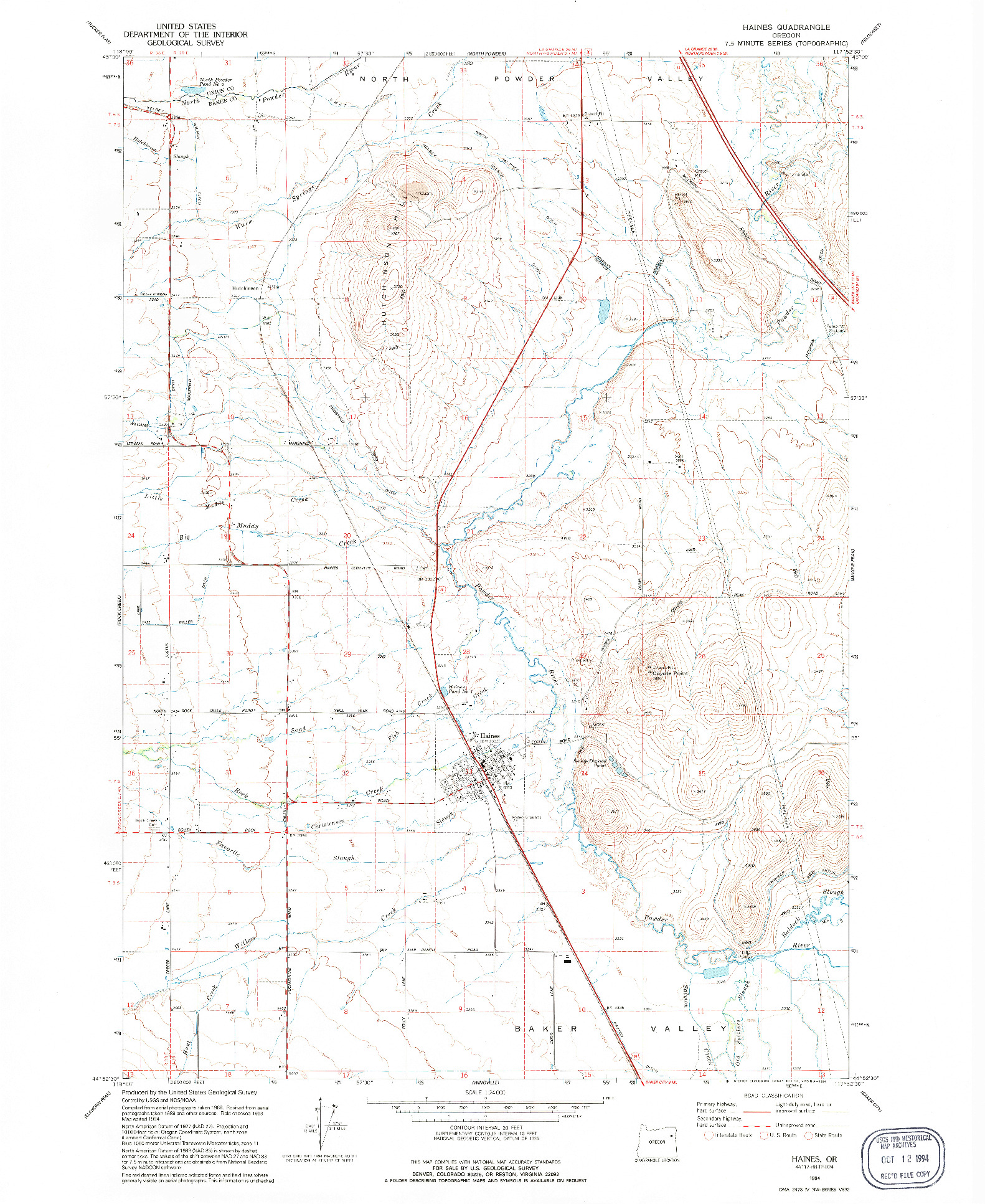 USGS 1:24000-SCALE QUADRANGLE FOR HAINES, OR 1994
