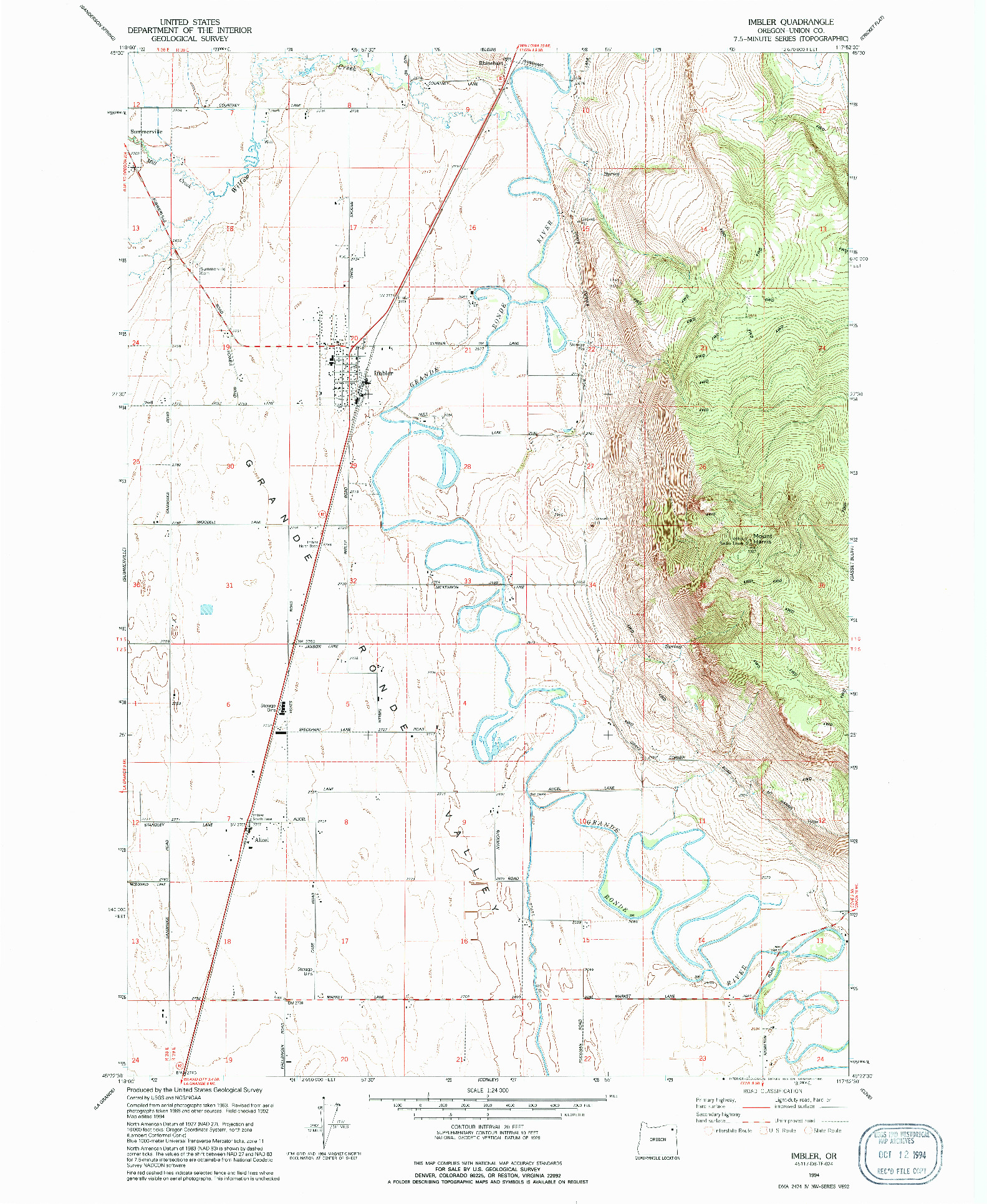 USGS 1:24000-SCALE QUADRANGLE FOR IMBLER, OR 1994